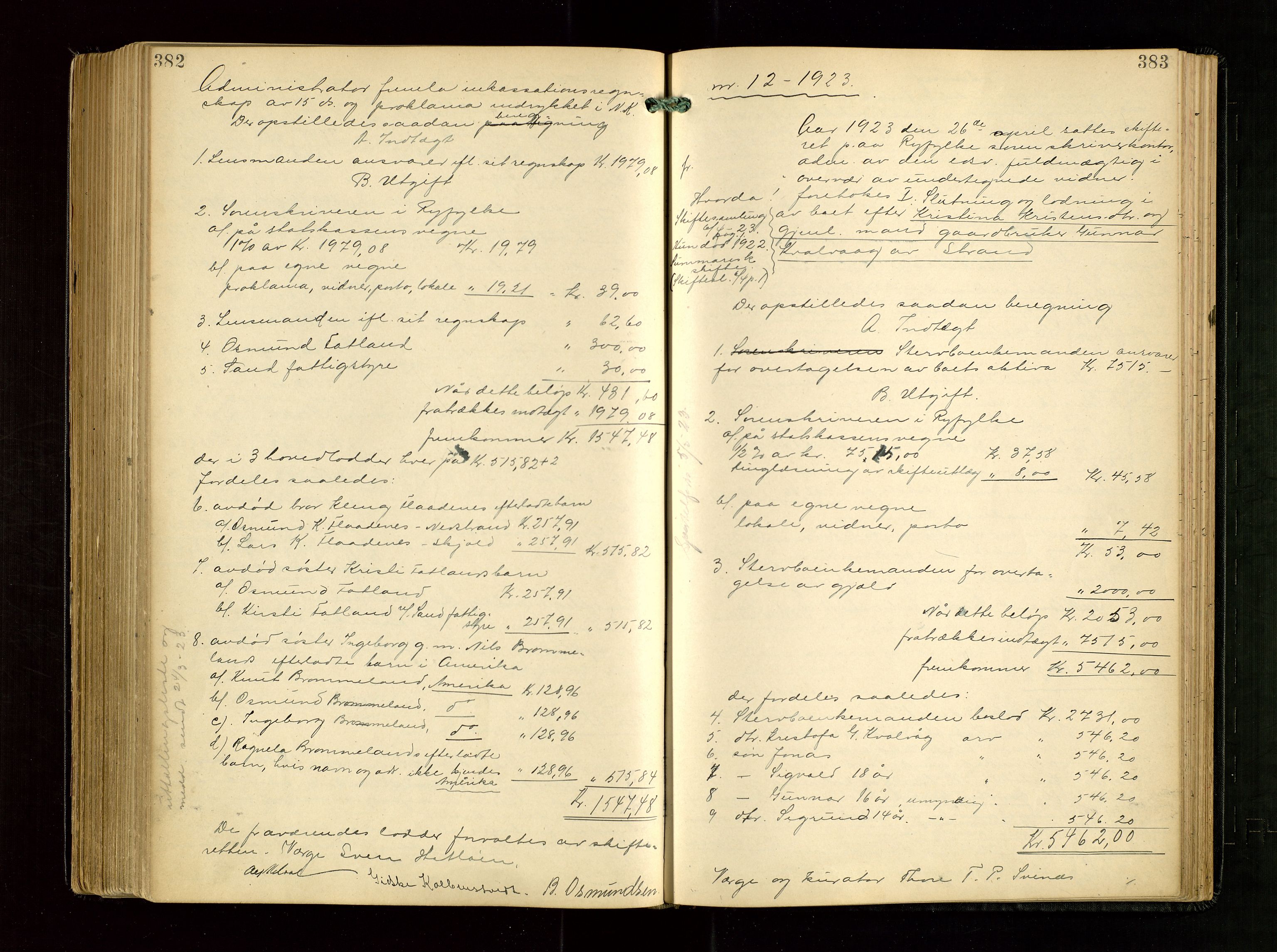 Ryfylke tingrett, AV/SAST-A-100055/001/IV/IVG/L0005: Skifteudlodningsprotokoll Med register, 1918-1924, s. 382-383