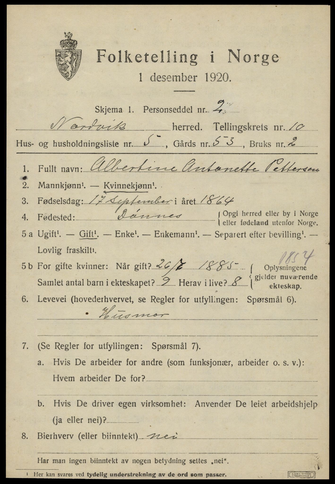 SAT, Folketelling 1920 for 1819 Nordvik herred, 1920, s. 3648