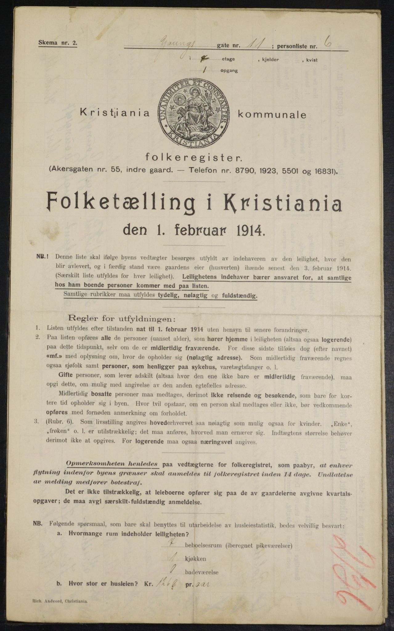 OBA, Kommunal folketelling 1.2.1914 for Kristiania, 1914, s. 129574