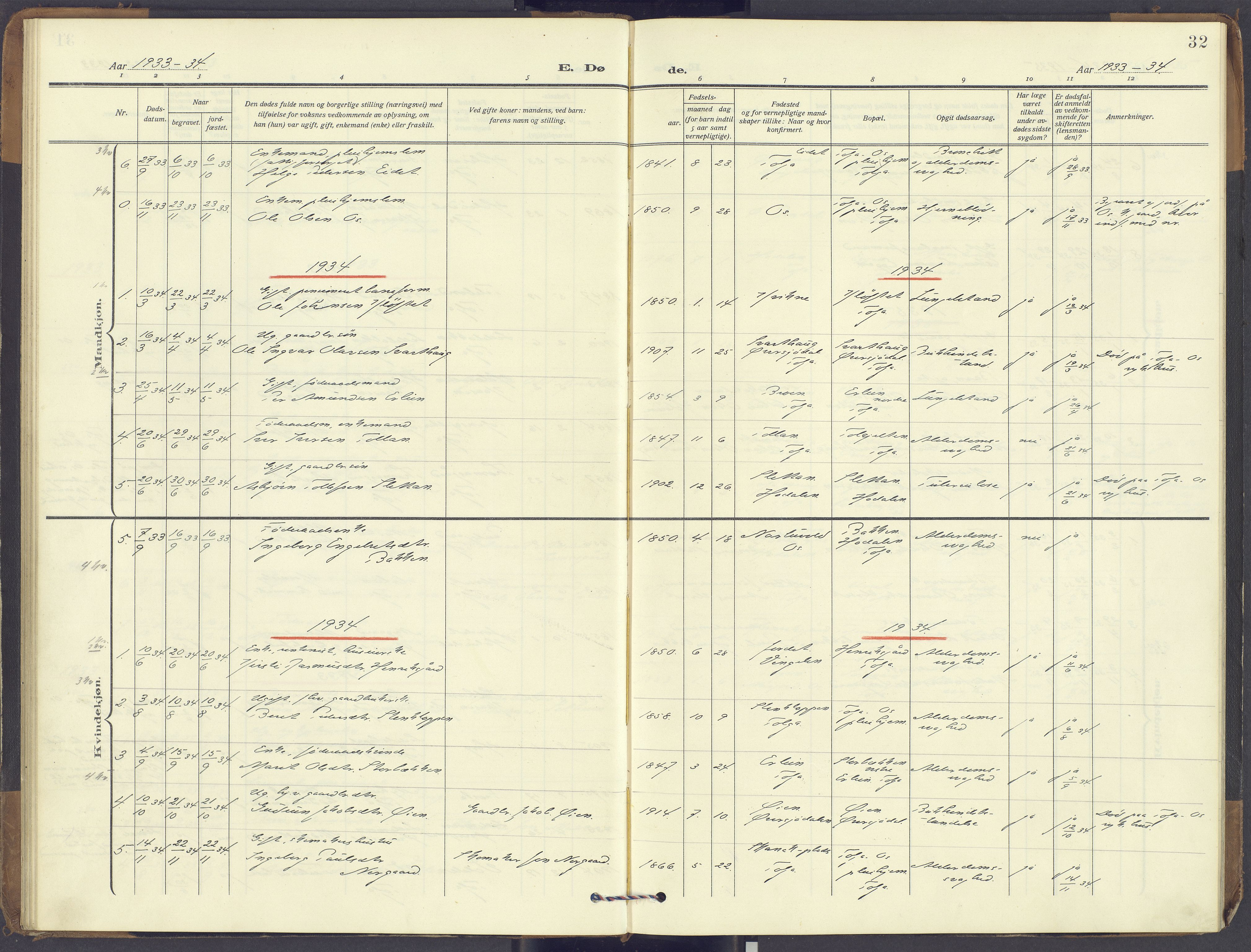 Tolga prestekontor, AV/SAH-PREST-062/K/L0018: Ministerialbok nr. 18, 1911-1989, s. 32