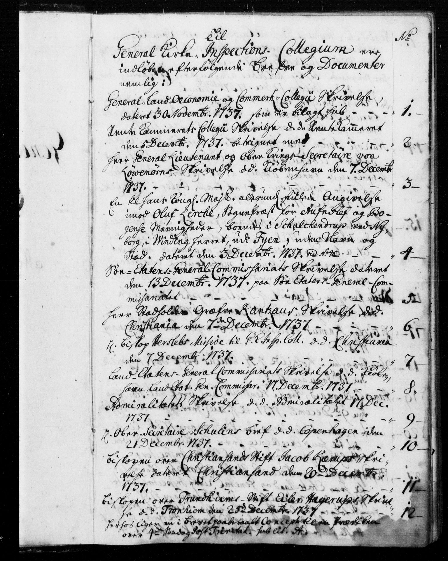 Generalkirkeinspektionskollegiet, DRA/A-0008/F4-05/F4-05: General-Kirke-Inspectionens Protocoll over alle indkomne Brefve, Relationer og andre Documenter, 1737-1747