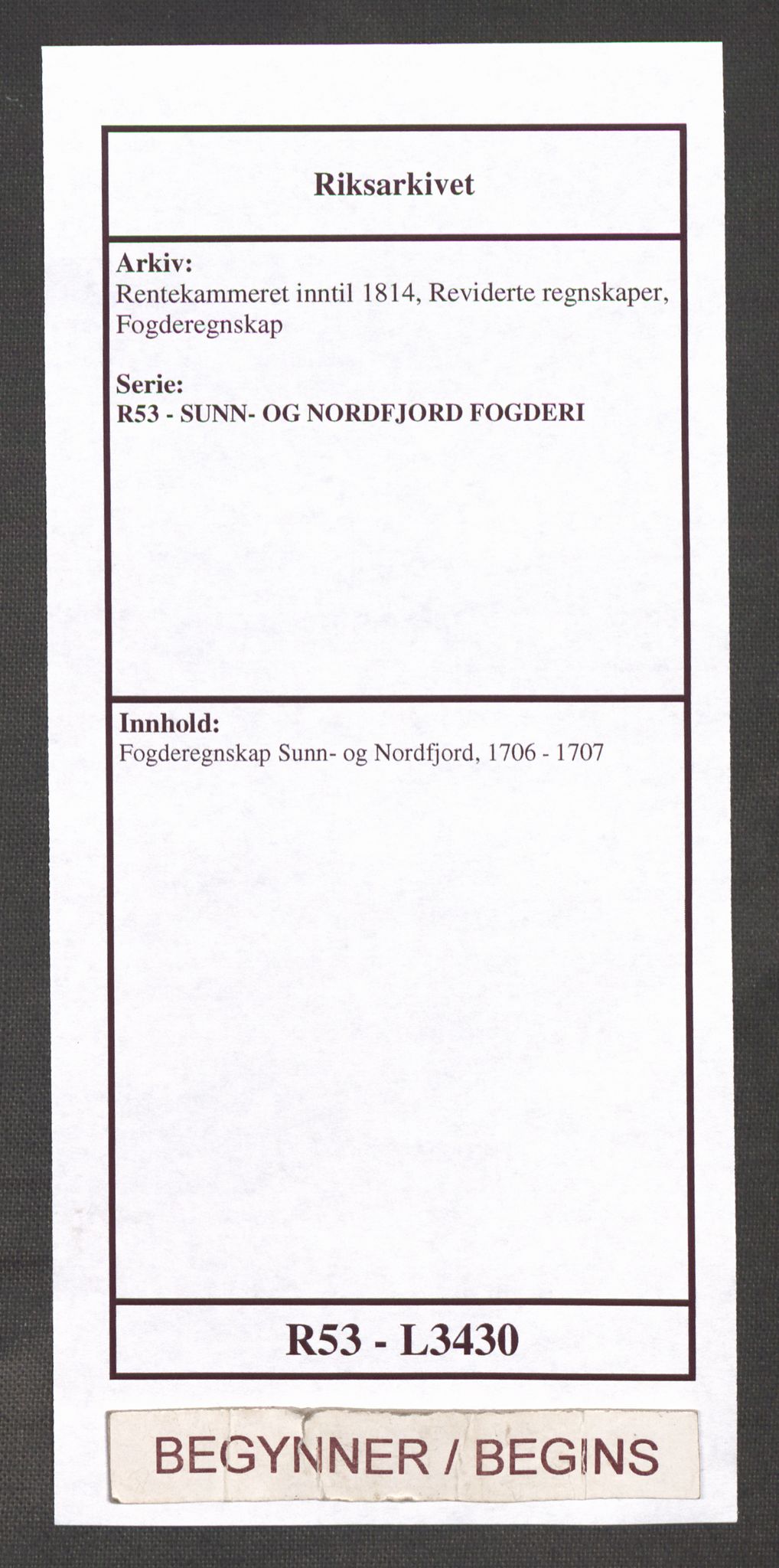 Rentekammeret inntil 1814, Reviderte regnskaper, Fogderegnskap, AV/RA-EA-4092/R53/L3430: Fogderegnskap Sunn- og Nordfjord, 1706-1707, s. 1