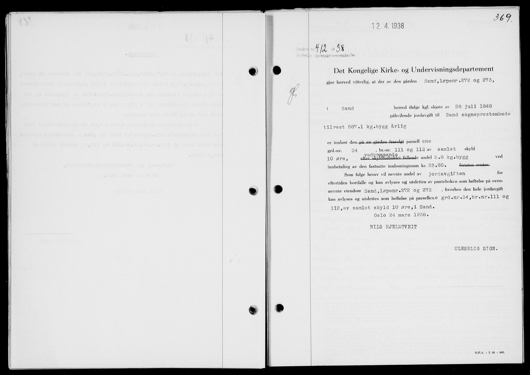 Ryfylke tingrett, SAST/A-100055/001/II/IIB/L0077: Pantebok nr. 56, 1938-1938, Dagboknr: 412/1938