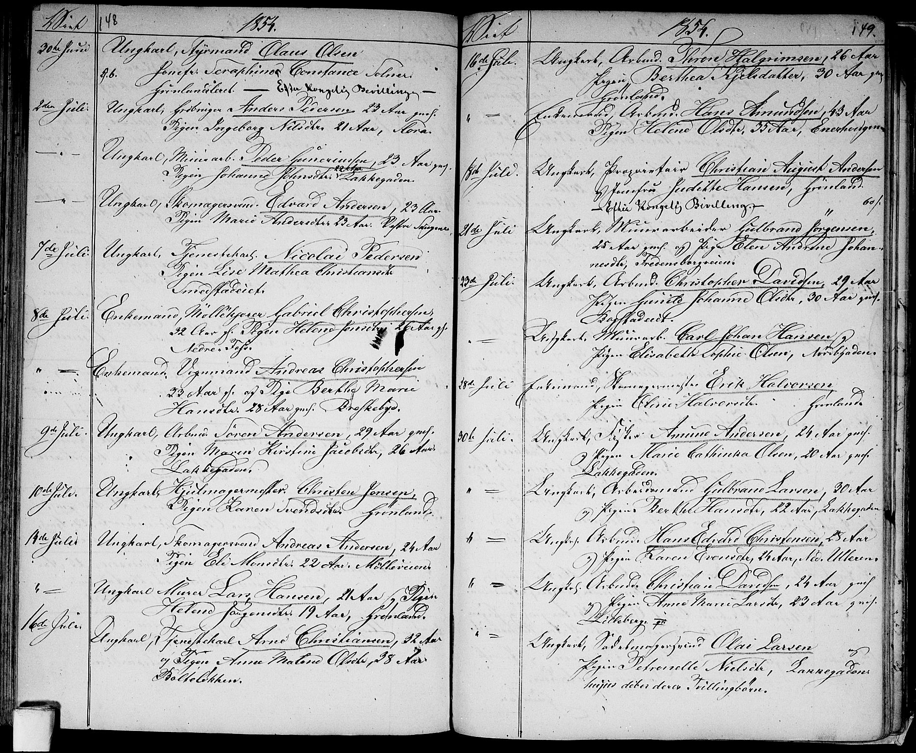 Aker prestekontor kirkebøker, SAO/A-10861/G/L0011: Klokkerbok nr. 11, 1846-1859, s. 148-149