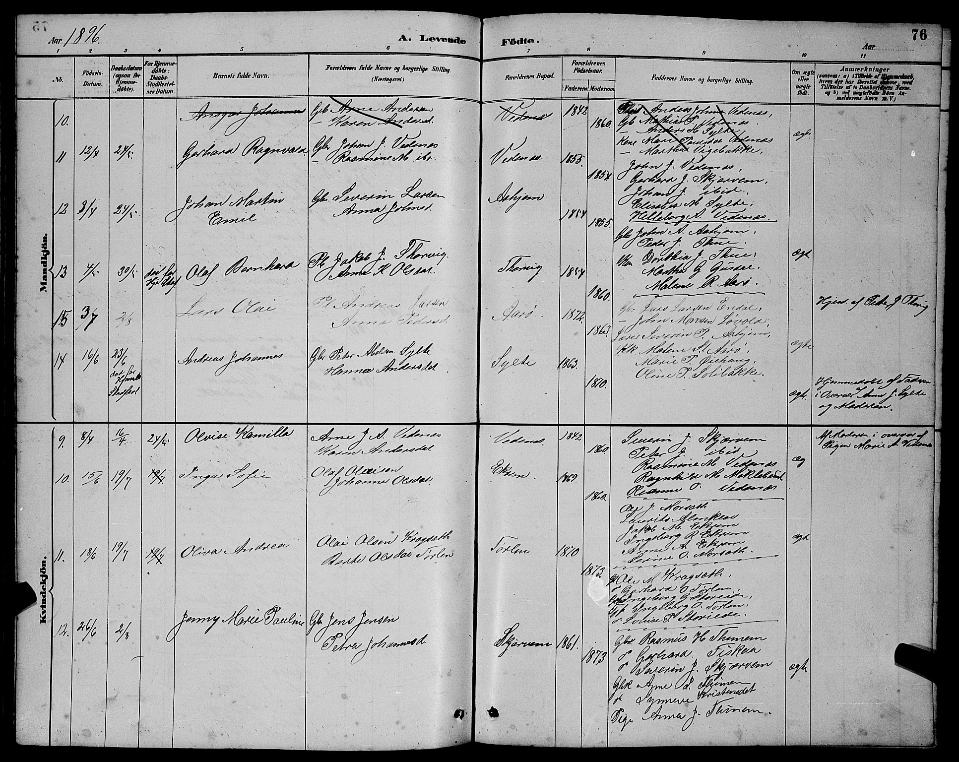 Ministerialprotokoller, klokkerbøker og fødselsregistre - Møre og Romsdal, AV/SAT-A-1454/501/L0017: Klokkerbok nr. 501C03, 1885-1901, s. 76