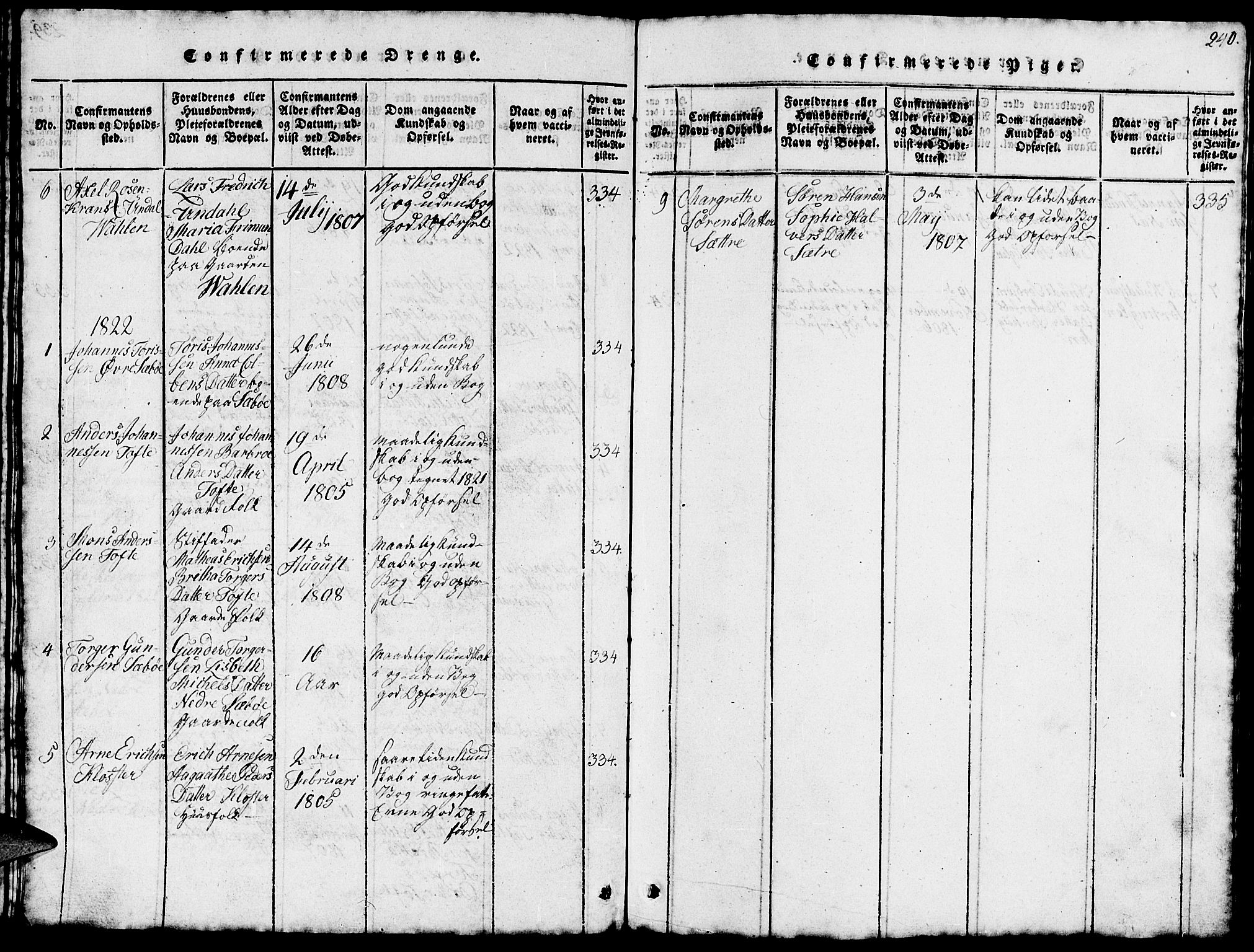 Fjelberg sokneprestembete, SAB/A-75201/H/Hab: Klokkerbok nr. B 1, 1815-1823, s. 240