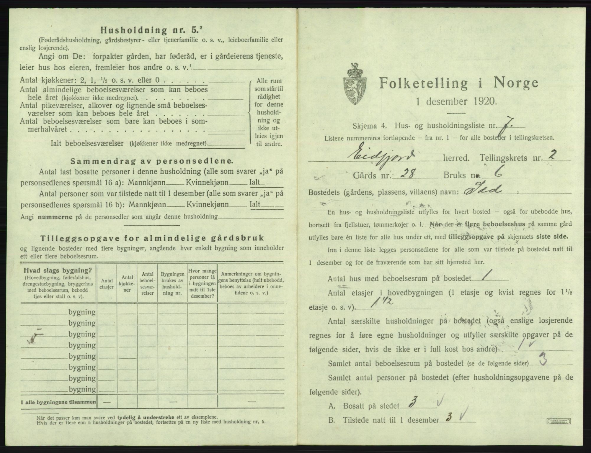 SAB, Folketelling 1920 for 1232 Eidfjord herred, 1920, s. 99