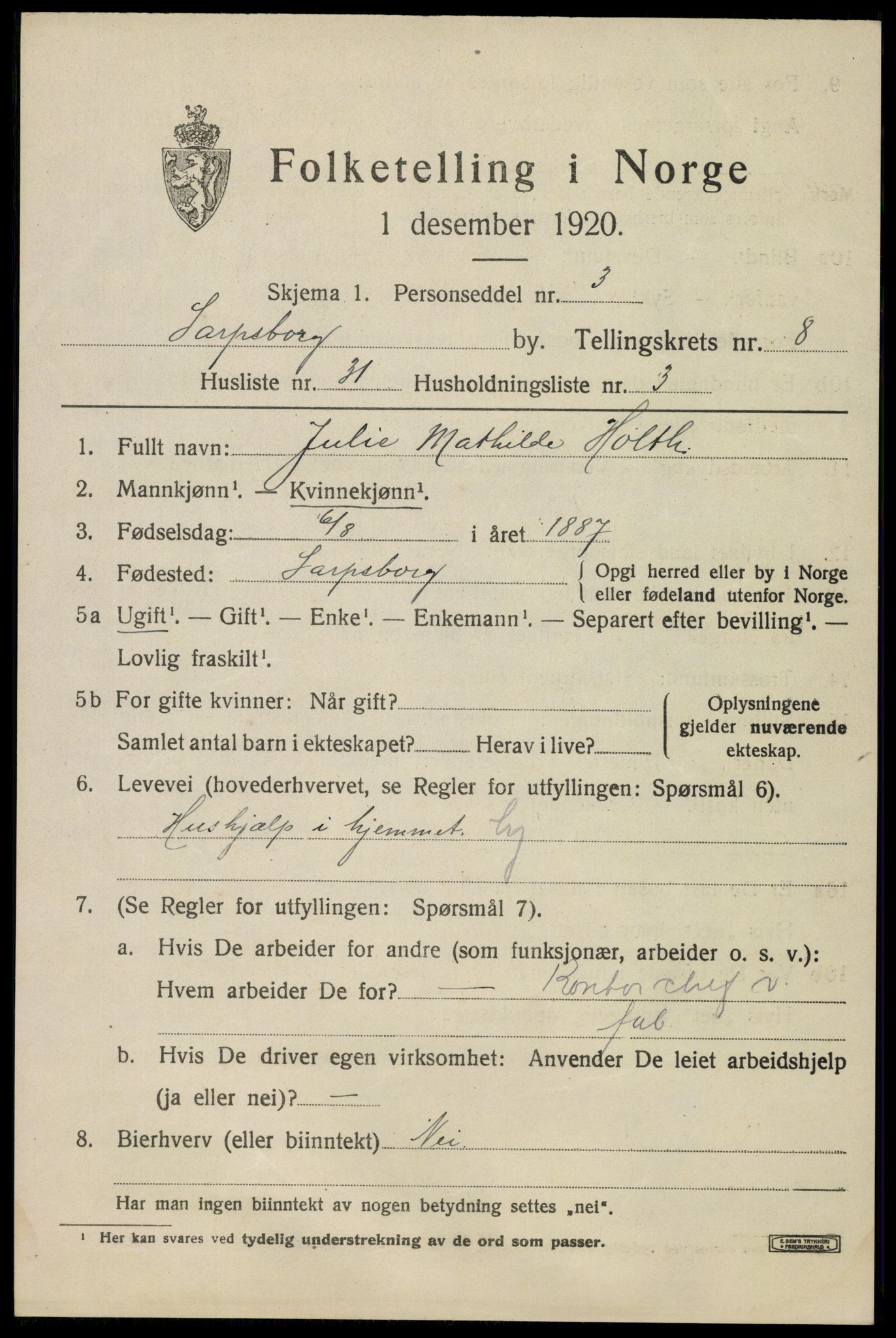 SAO, Folketelling 1920 for 0102 Sarpsborg kjøpstad, 1920, s. 17750
