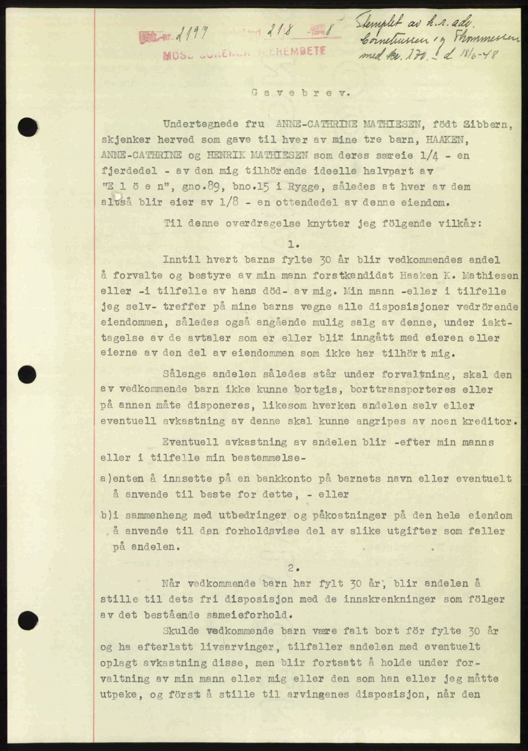 Moss sorenskriveri, SAO/A-10168: Pantebok nr. A20, 1948-1948, Dagboknr: 2197/1948