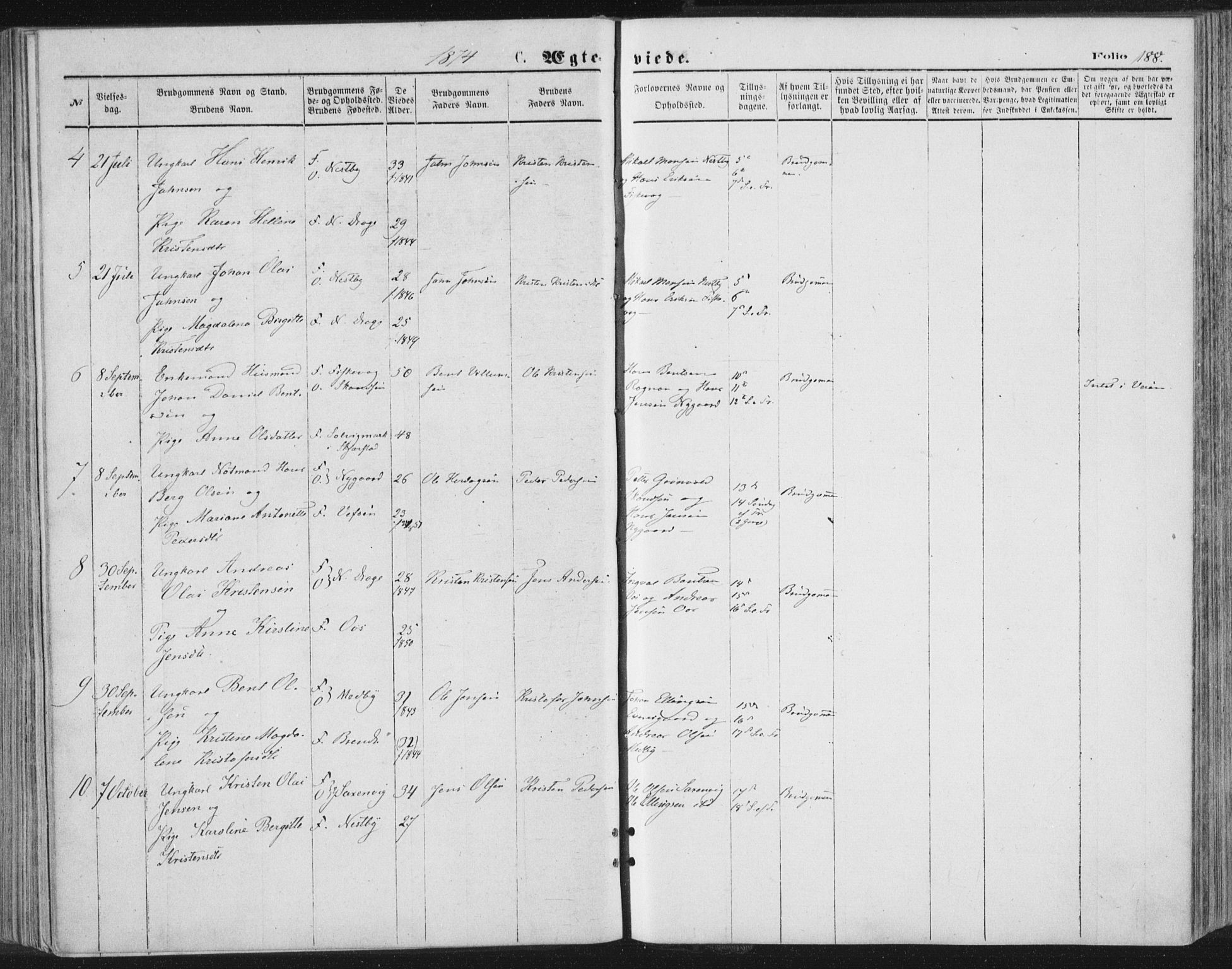 Ministerialprotokoller, klokkerbøker og fødselsregistre - Nordland, AV/SAT-A-1459/847/L0668: Ministerialbok nr. 847A08, 1872-1886, s. 188