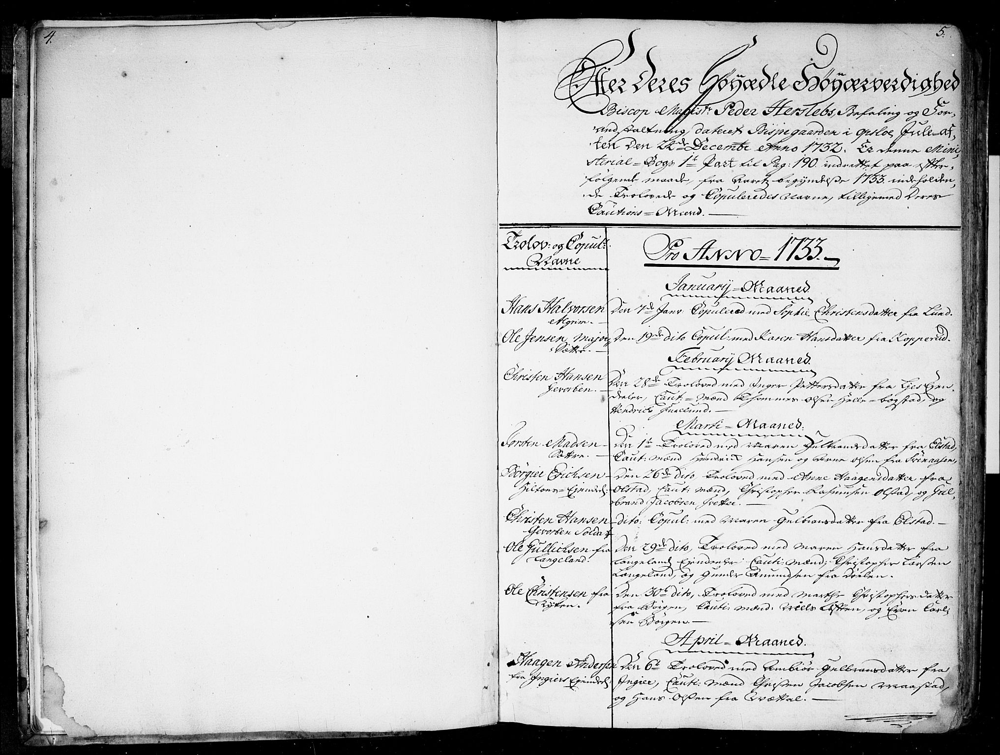 Ullensaker prestekontor Kirkebøker, SAO/A-10236a/F/Fa/L0010: Ministerialbok nr. I 10, 1733-1776, s. 4-5