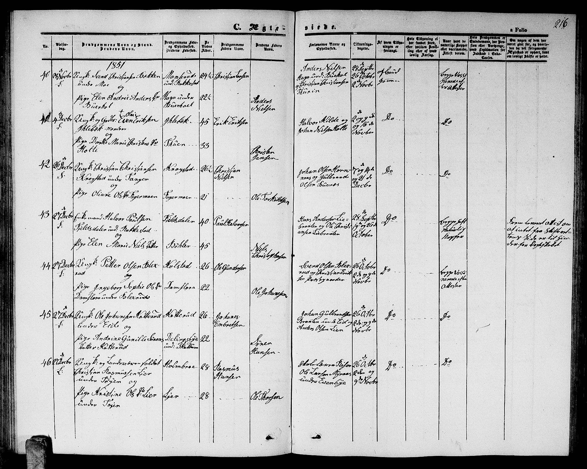 Høland prestekontor Kirkebøker, SAO/A-10346a/G/Ga/L0003: Klokkerbok nr. I 3, 1846-1853, s. 216