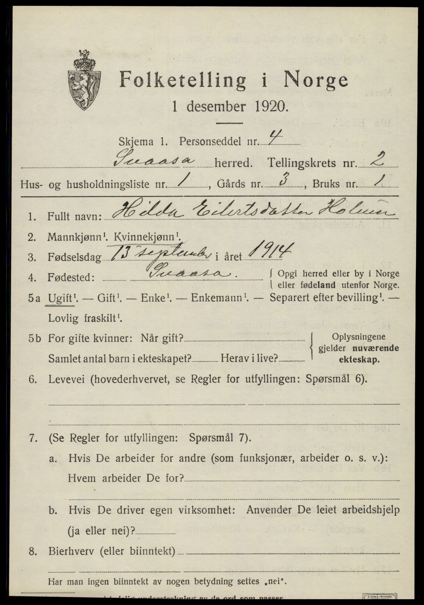 SAT, Folketelling 1920 for 1736 Snåsa herred, 1920, s. 1190