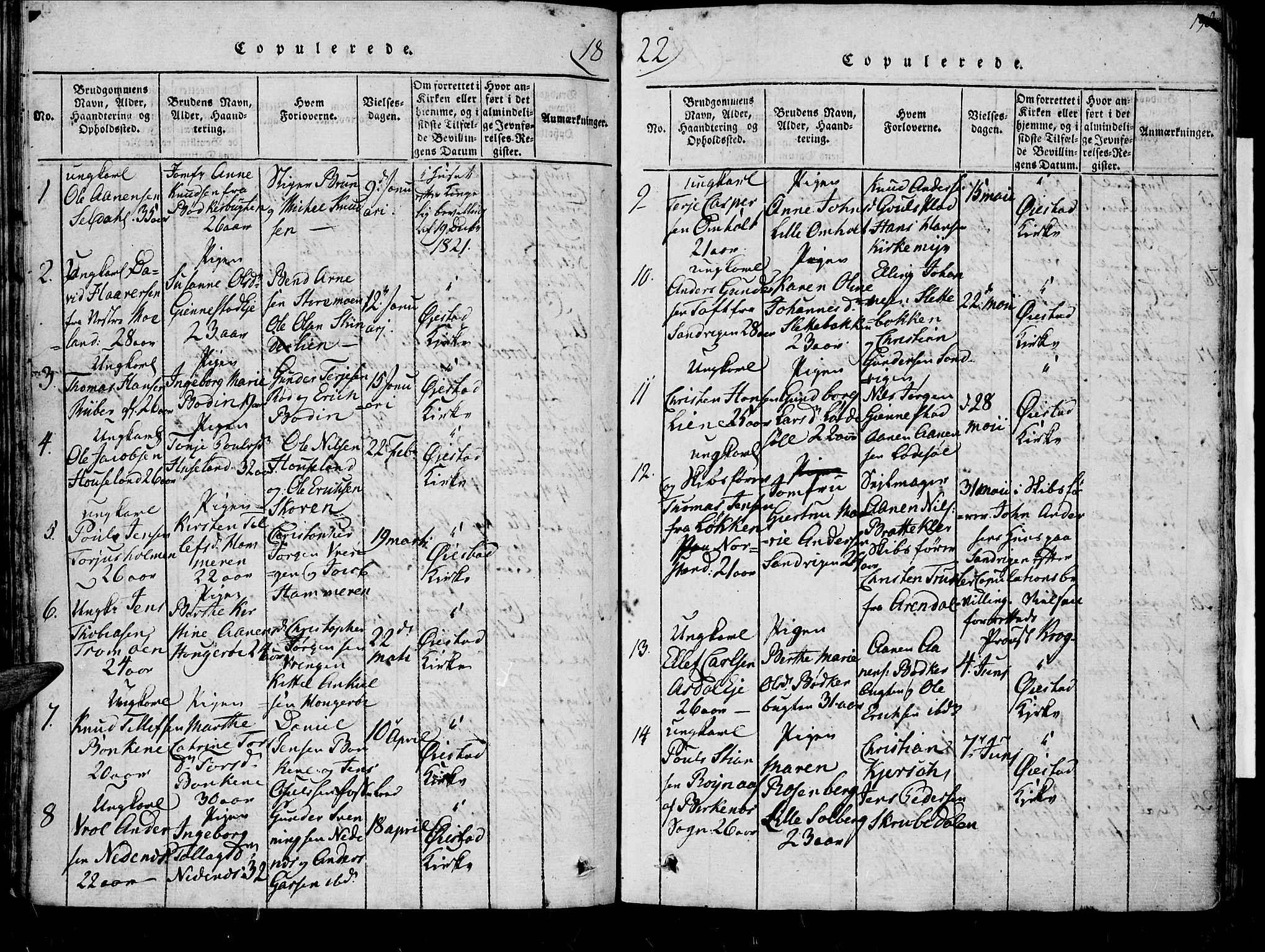 Øyestad sokneprestkontor, AV/SAK-1111-0049/F/Fb/L0003: Klokkerbok nr. B 3, 1816-1827, s. 198