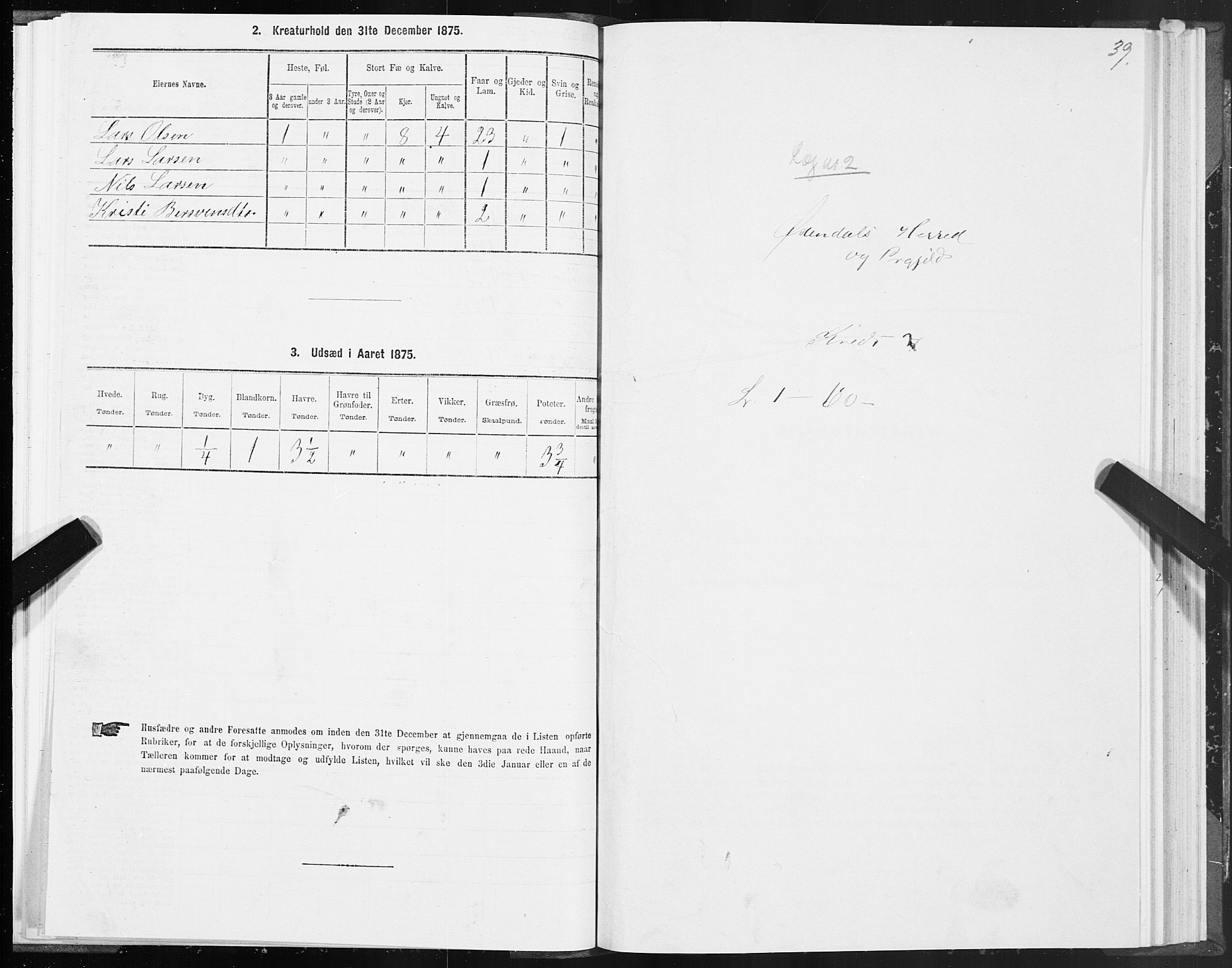 SAT, Folketelling 1875 for 1561P Øksendal prestegjeld, 1875, s. 1039