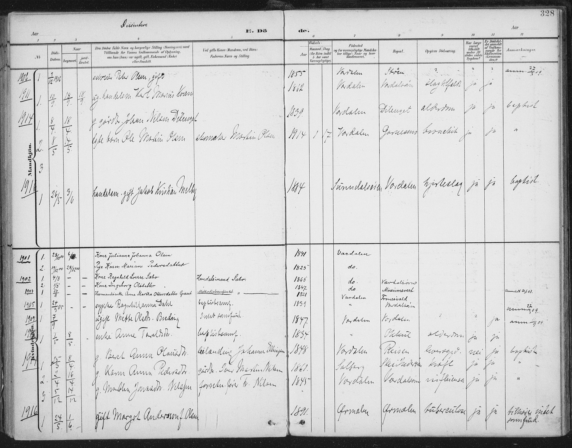 Ministerialprotokoller, klokkerbøker og fødselsregistre - Nord-Trøndelag, AV/SAT-A-1458/723/L0246: Ministerialbok nr. 723A15, 1900-1917, s. 328
