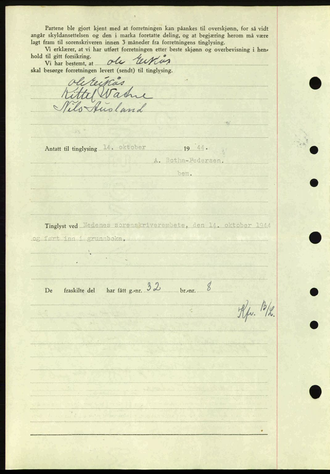 Nedenes sorenskriveri, AV/SAK-1221-0006/G/Gb/Gba/L0052: Pantebok nr. A6a, 1944-1945, Dagboknr: 904/1944