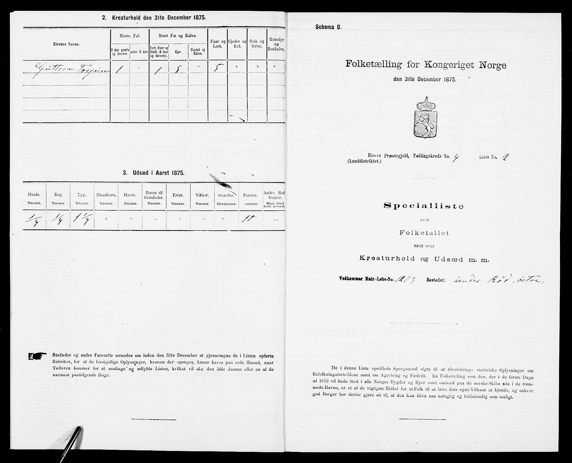 SAK, Folketelling 1875 for 0913L Risør prestegjeld, Søndeled sokn, 1875, s. 611