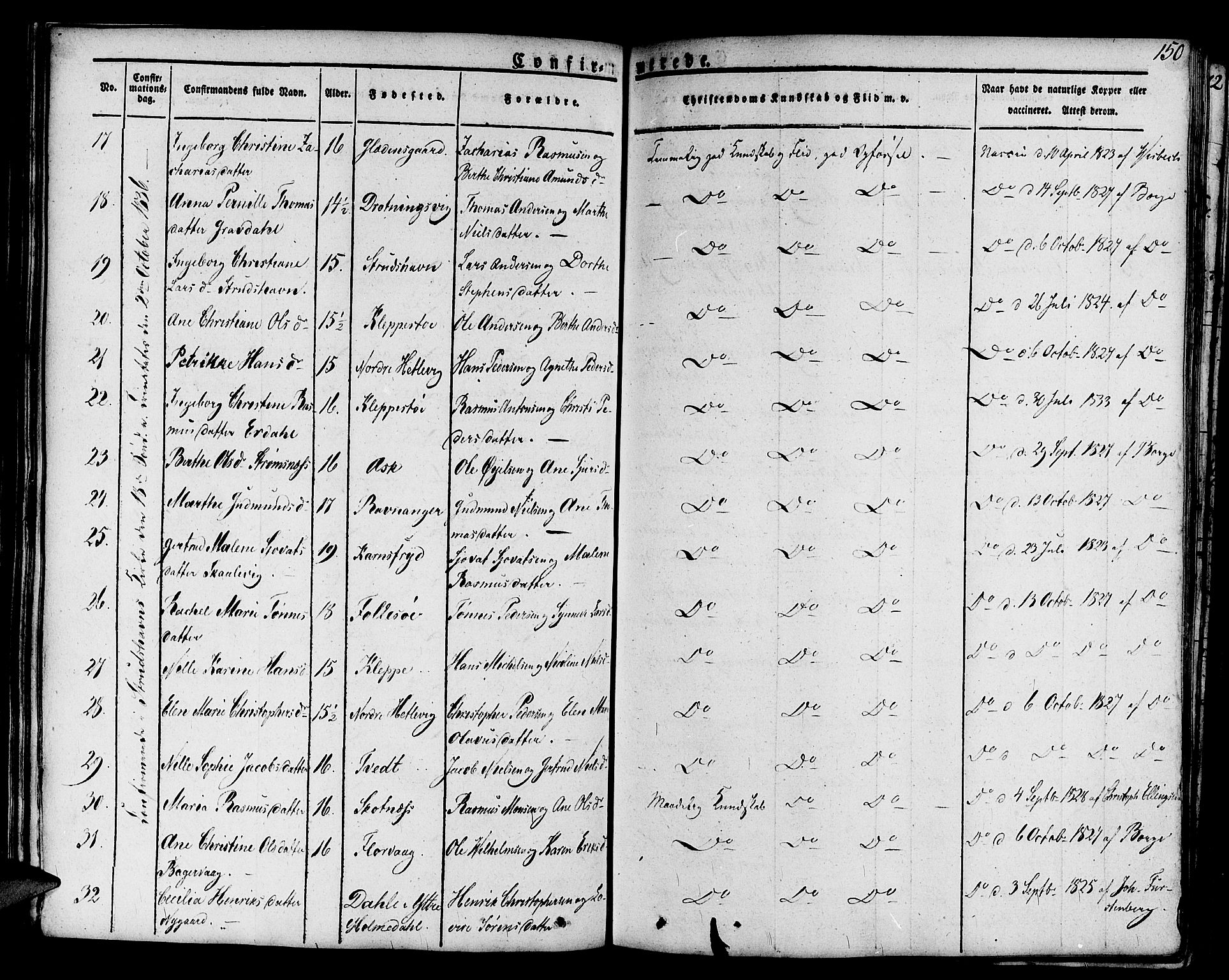 Askøy Sokneprestembete, AV/SAB-A-74101/H/Ha/Haa/Haaa/L0004: Ministerialbok nr. A 4, 1825-1845, s. 150