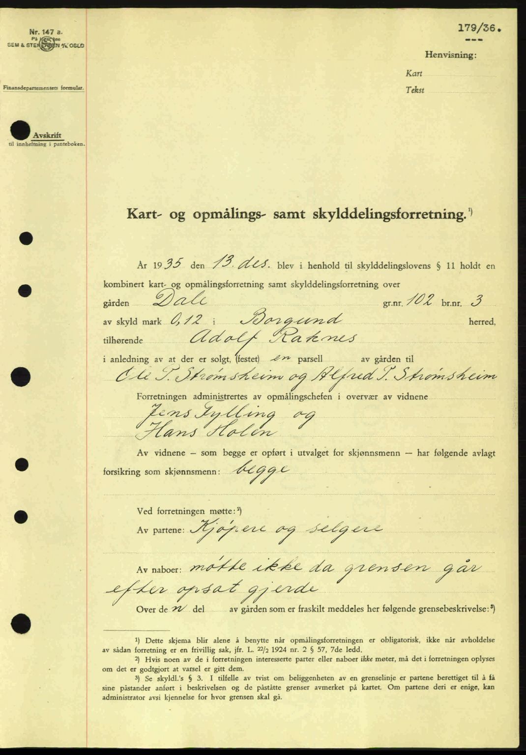 Nordre Sunnmøre sorenskriveri, AV/SAT-A-0006/1/2/2C/2Ca: Pantebok nr. A1, 1936-1936, Dagboknr: 179/1936