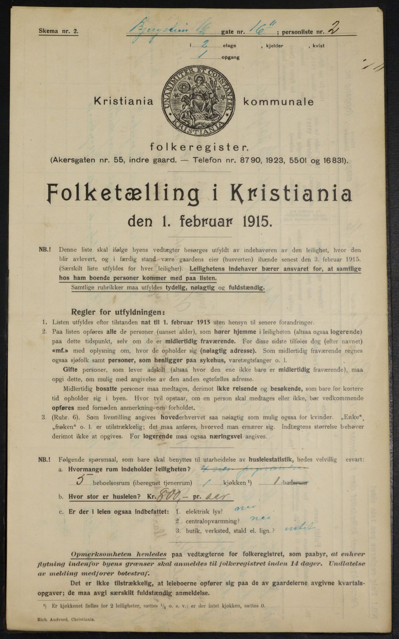 OBA, Kommunal folketelling 1.2.1915 for Kristiania, 1915, s. 4604