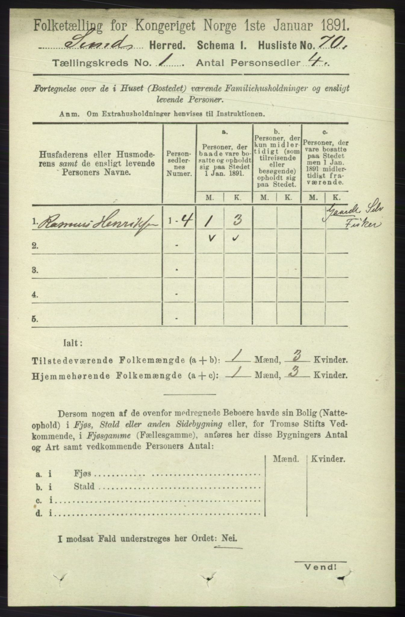 RA, Folketelling 1891 for 1245 Sund herred, 1891, s. 86