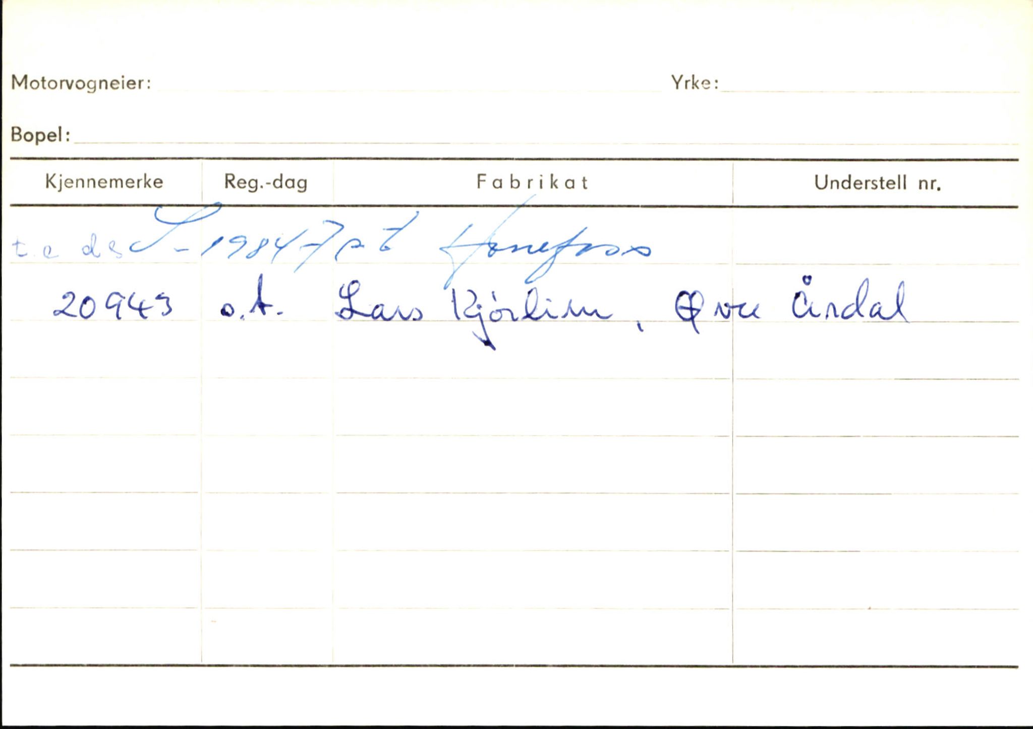 Statens vegvesen, Sogn og Fjordane vegkontor, SAB/A-5301/4/F/L0145: Registerkort Vågsøy S-Å. Årdal I-P, 1945-1975, s. 1318