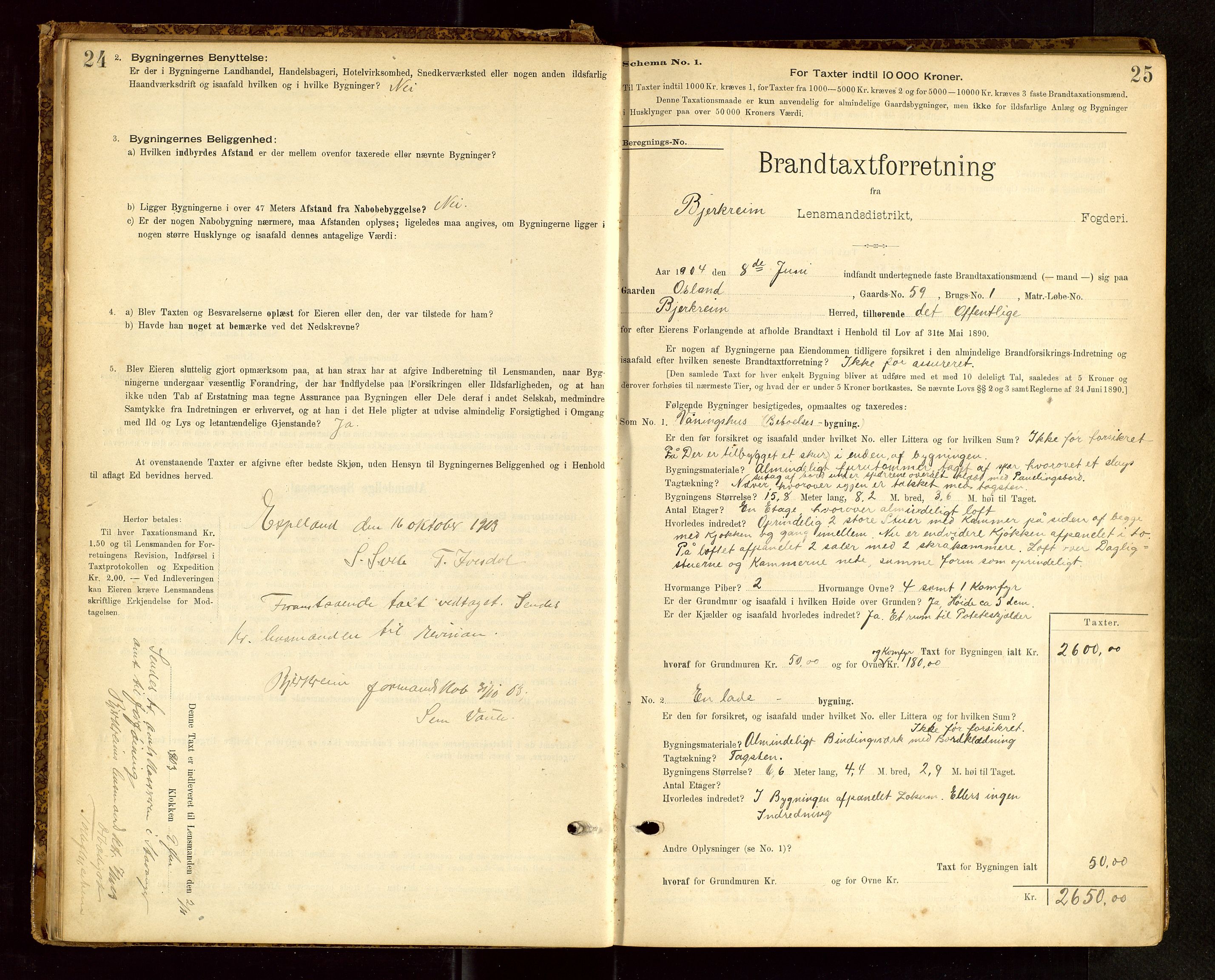 Bjerkreim lensmannskontor, SAST/A-100090/Gob/L0001: "Brandtaxationsprotokol", 1895-1950, s. 24-25