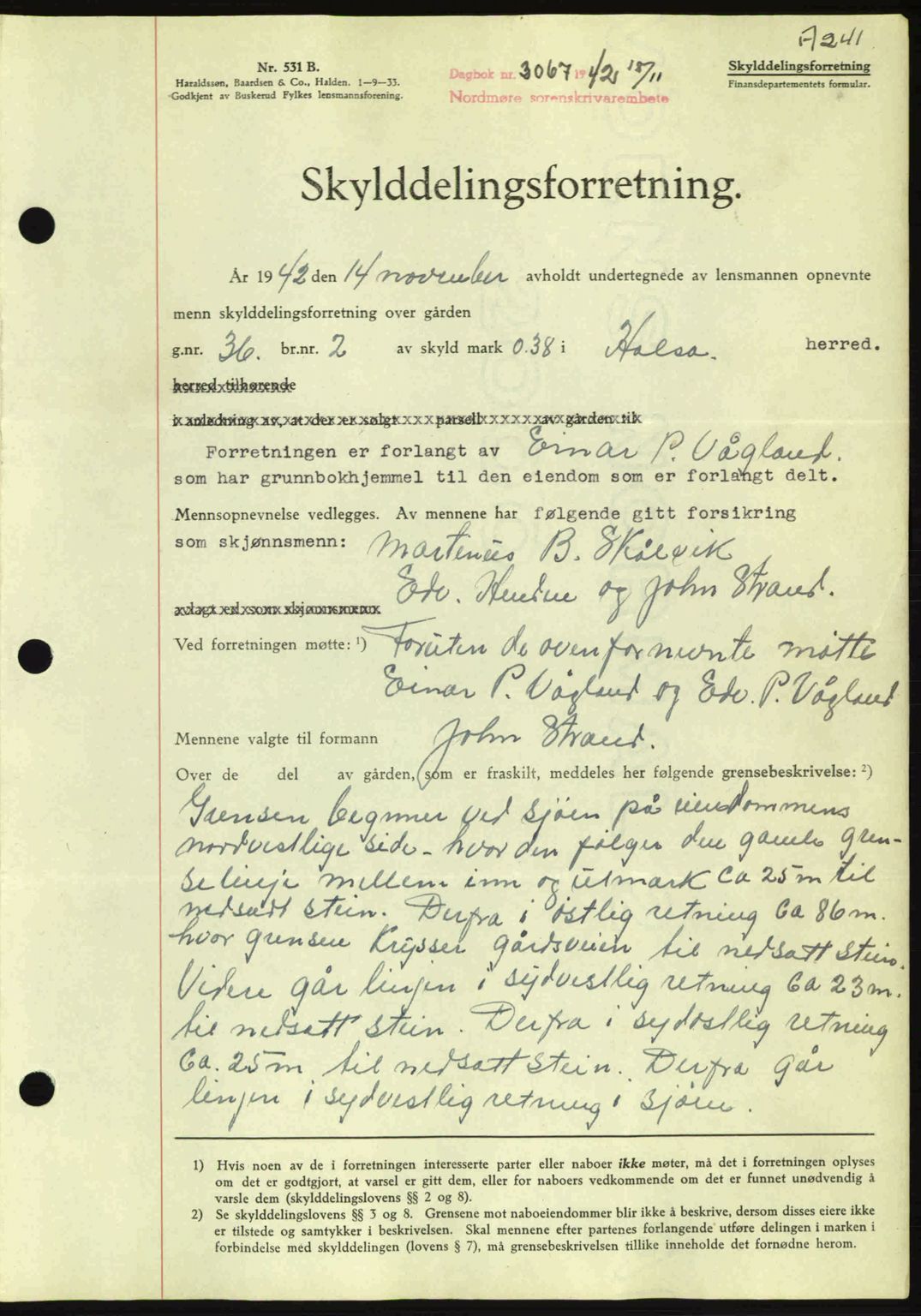 Nordmøre sorenskriveri, AV/SAT-A-4132/1/2/2Ca: Pantebok nr. A94, 1942-1943, Dagboknr: 3067/1942