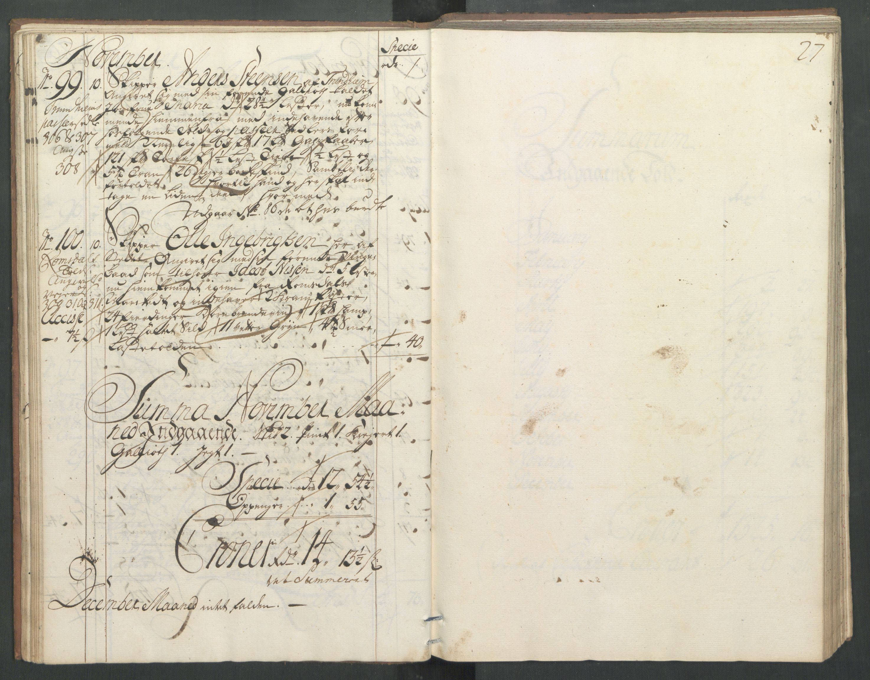 Generaltollkammeret, tollregnskaper, RA/EA-5490/R32/L0004/0001: Tollregnskaper Kristiansund / Hovedtollbok, 1731, s. 26b-27a