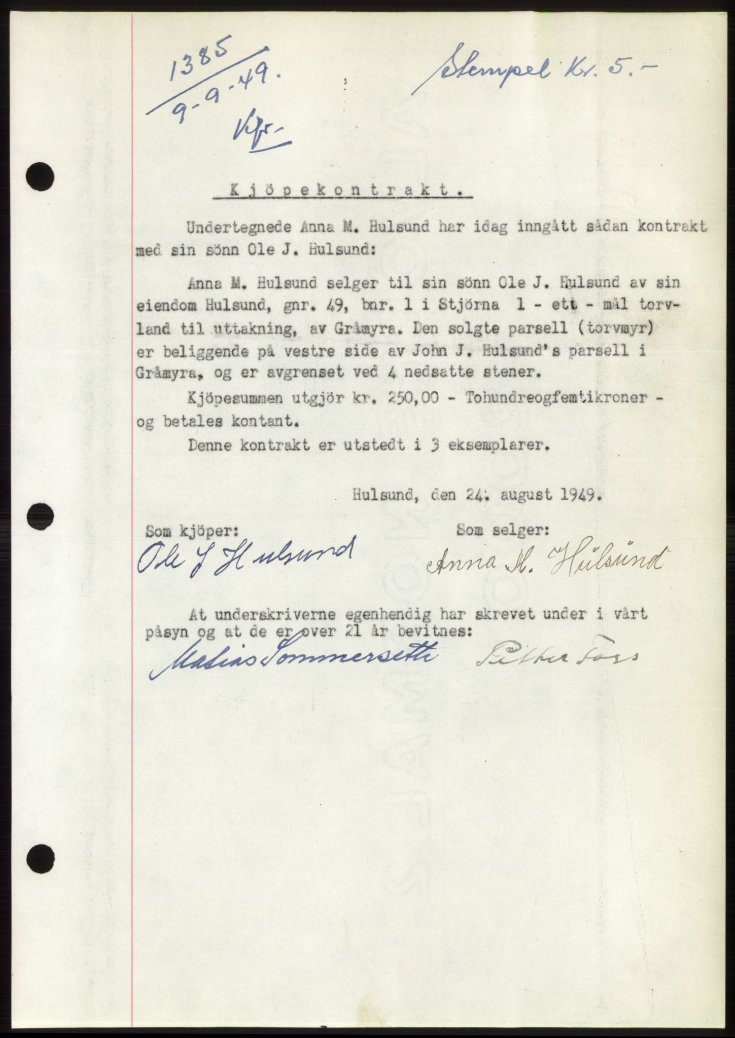 Fosen sorenskriveri, AV/SAT-A-1107/1/2/2C: Pantebok nr. B, 1948-1950, Dagboknr: 1385/1949