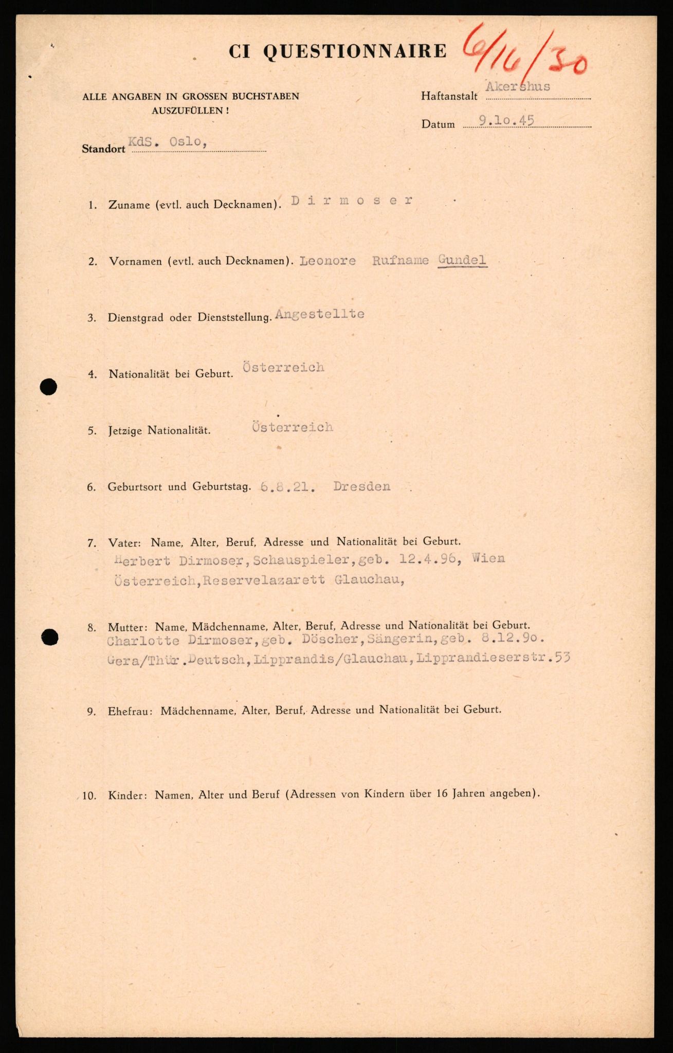 Forsvaret, Forsvarets overkommando II, RA/RAFA-3915/D/Db/L0038: CI Questionaires. Tyske okkupasjonsstyrker i Norge. Østerrikere., 1945-1946, s. 231