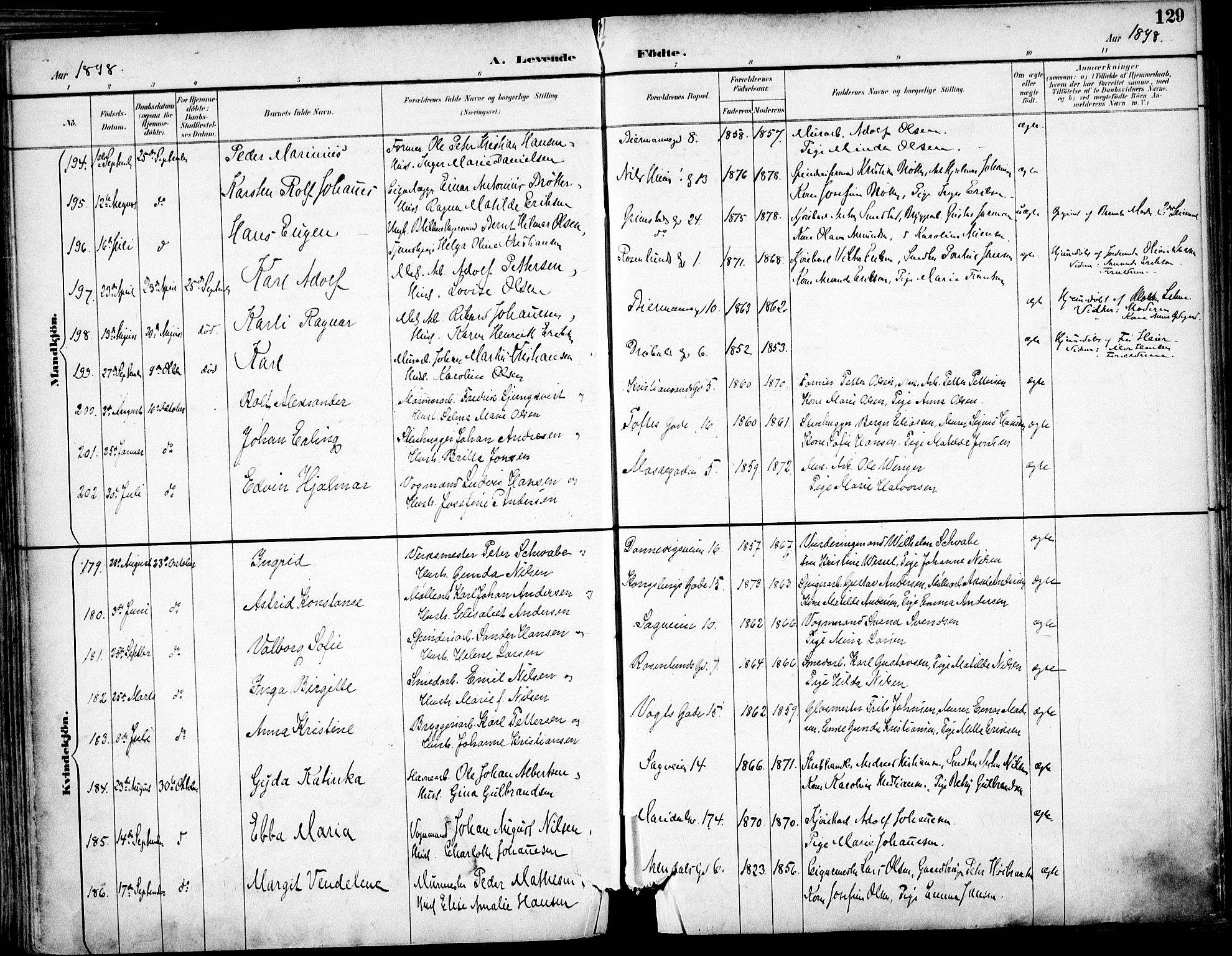 Sagene prestekontor Kirkebøker, AV/SAO-A-10796/F/L0004: Ministerialbok nr. 4, 1894-1904, s. 129