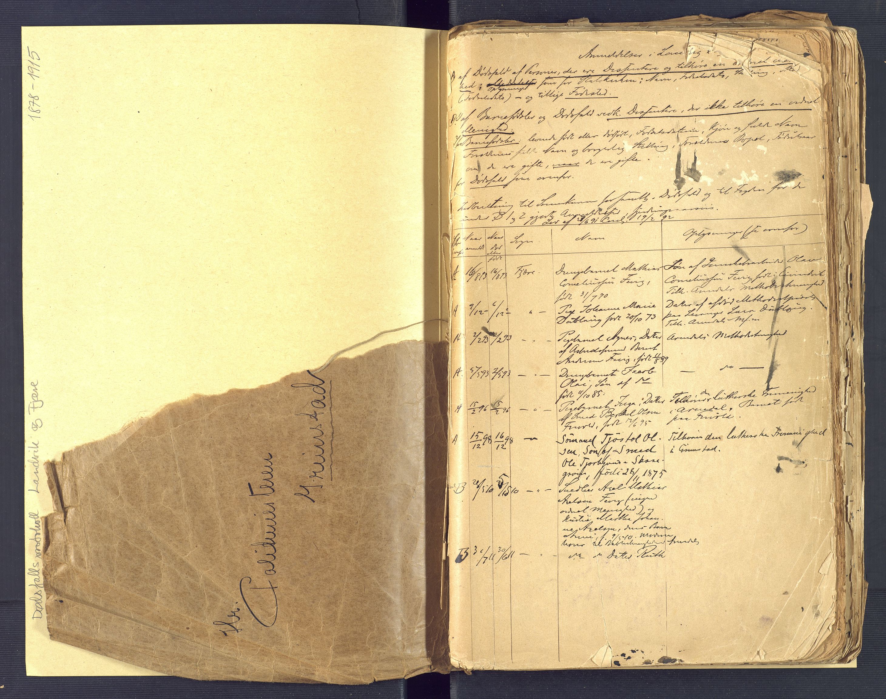 Landvik og Fjære lensmannskontor, AV/SAK-1241-0027/F/Fe/L0001: Dødsfallsprotokoll Landvik og Fjære nr 137, 1878-1915