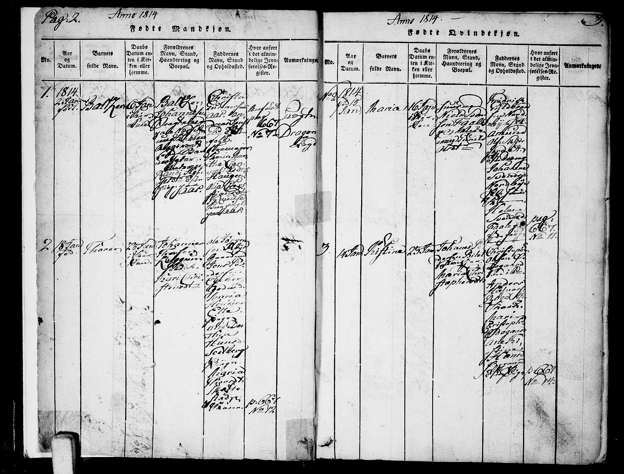Ås prestekontor Kirkebøker, AV/SAO-A-10894/F/Fa/L0003: Ministerialbok nr. I 3, 1814-1818, s. 2-3