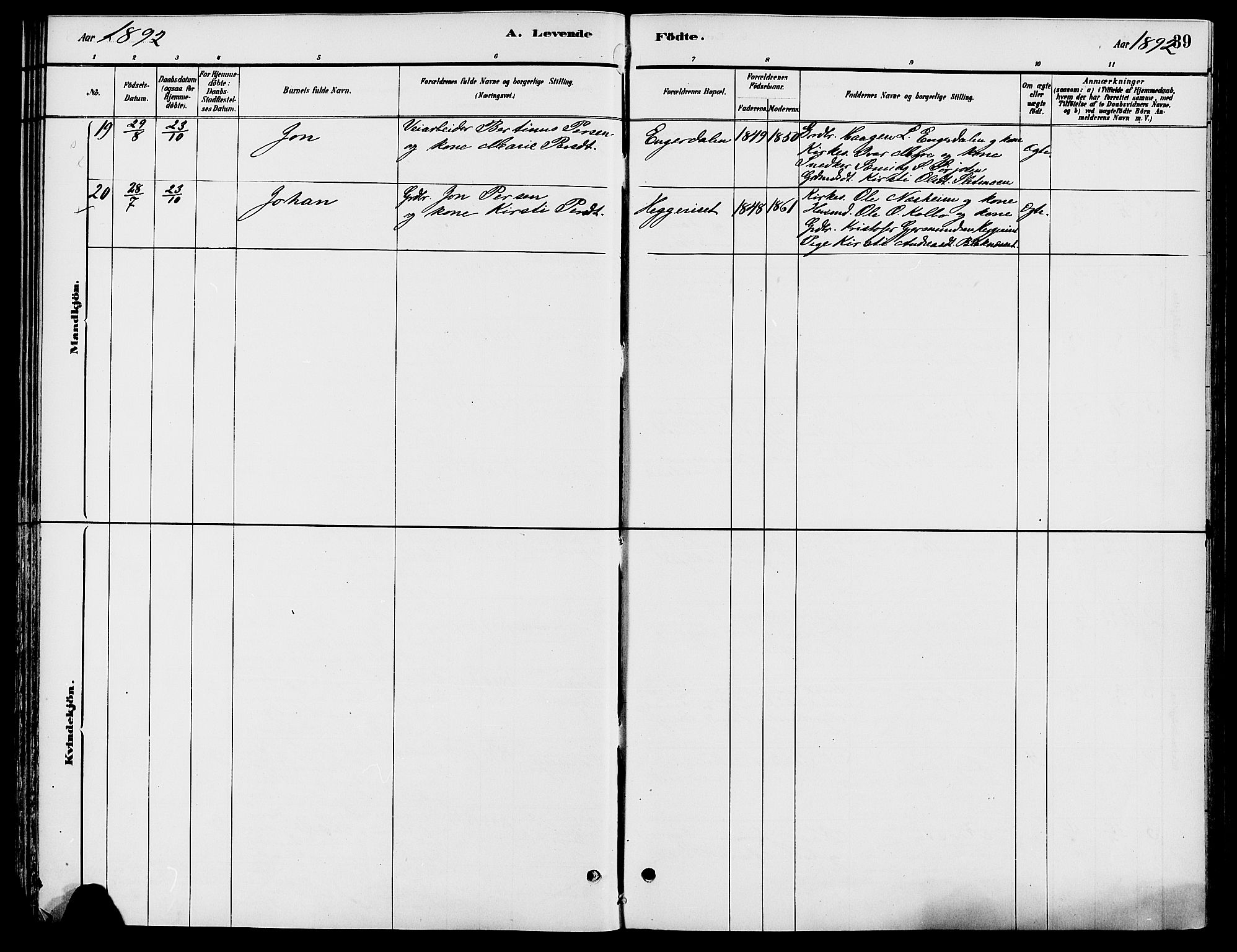 Engerdal prestekontor, AV/SAH-PREST-048/H/Ha/Haa/L0001: Ministerialbok nr. 1, 1881-1898, s. 39