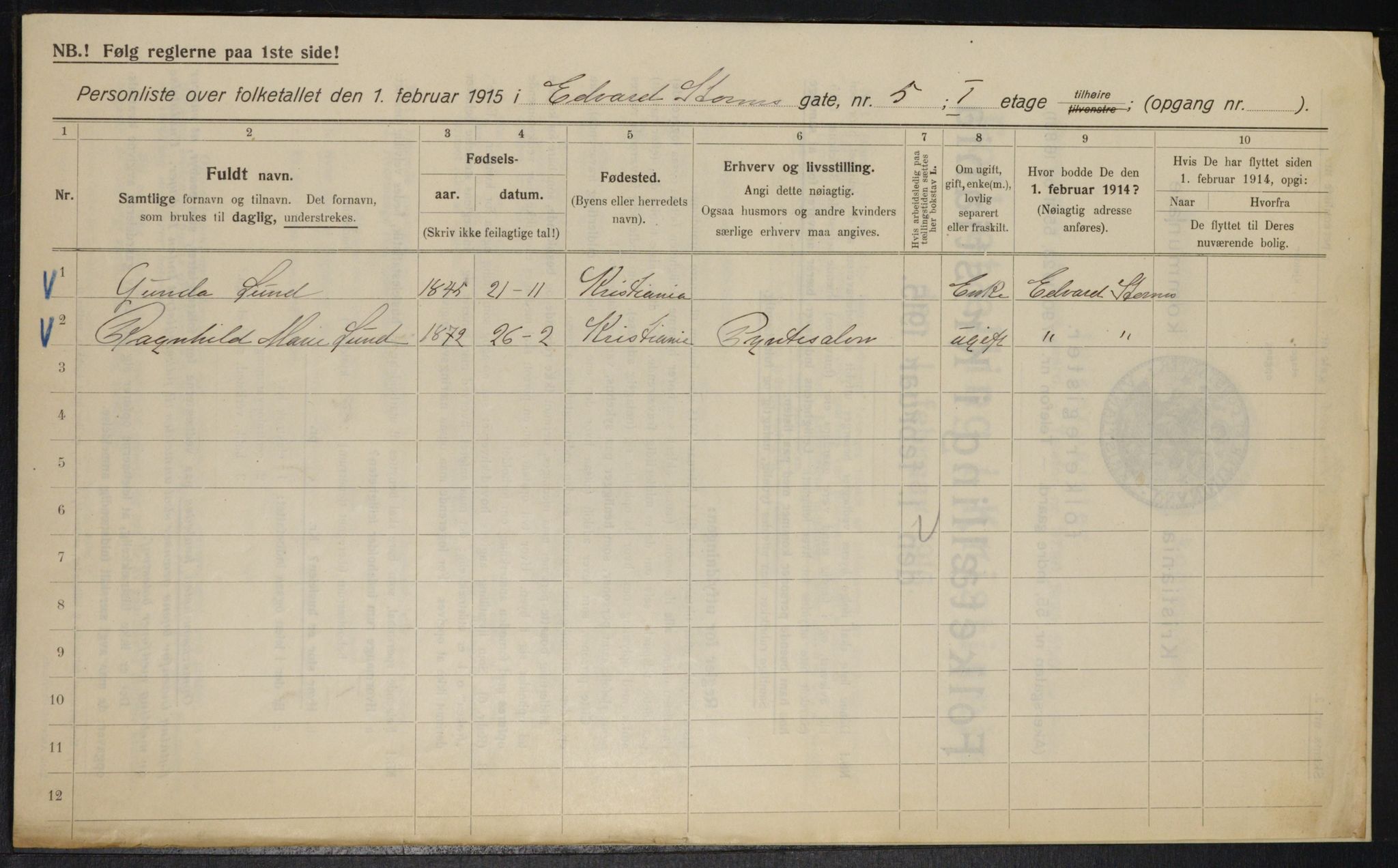 OBA, Kommunal folketelling 1.2.1915 for Kristiania, 1915, s. 18295