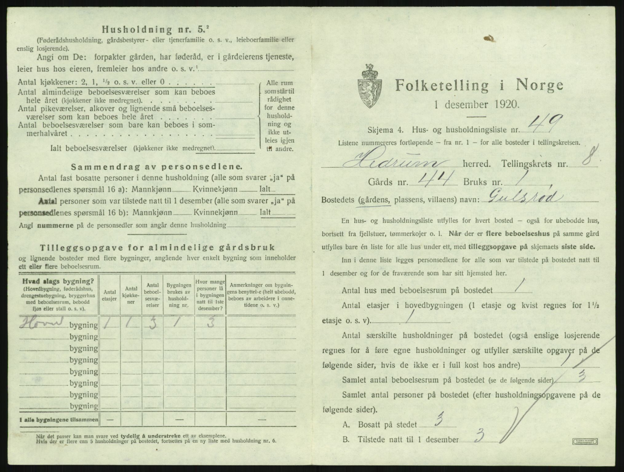 SAKO, Folketelling 1920 for 0727 Hedrum herred, 1920, s. 823