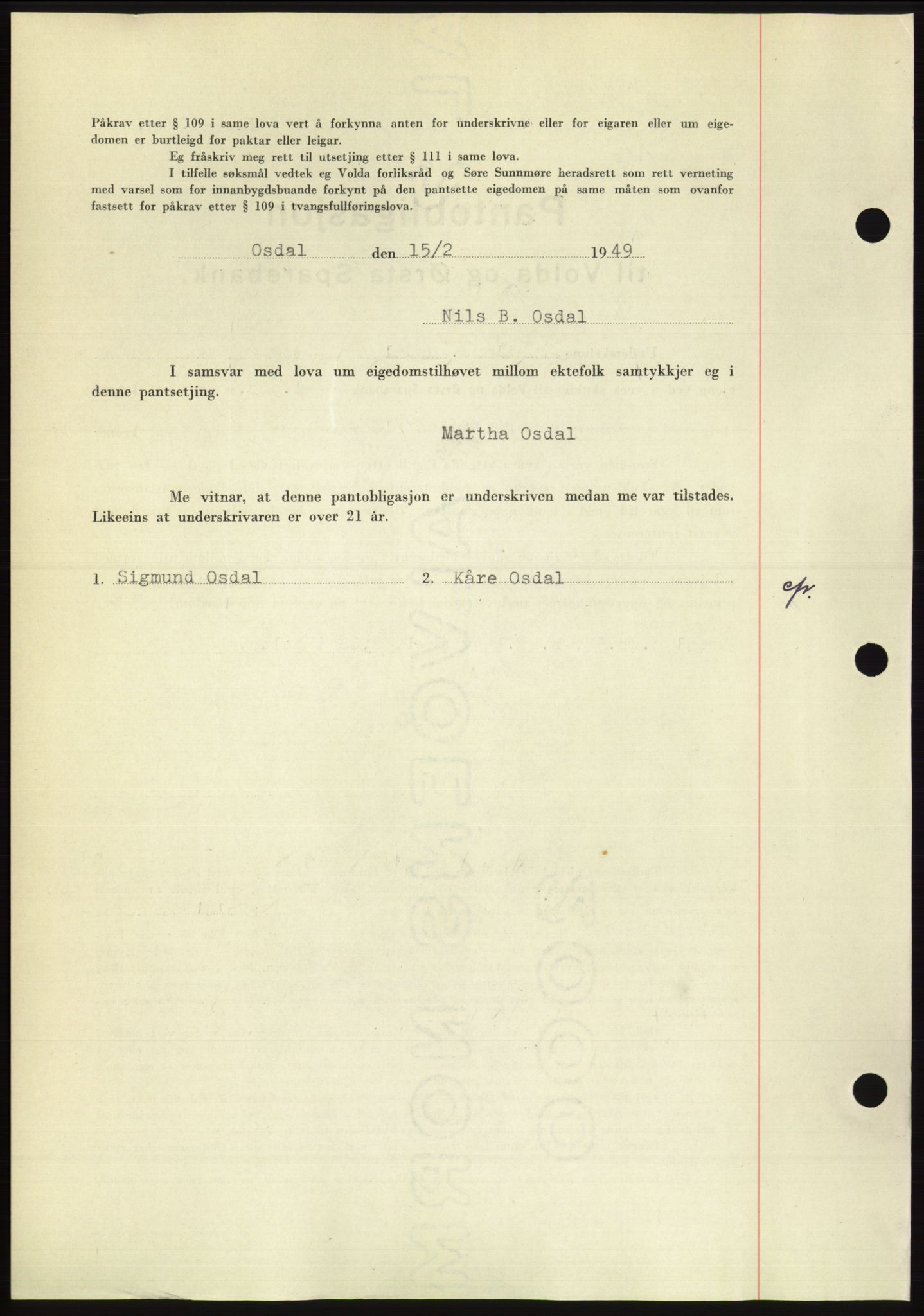 Søre Sunnmøre sorenskriveri, AV/SAT-A-4122/1/2/2C/L0116: Pantebok nr. 4B, 1948-1949, Dagboknr: 263/1949