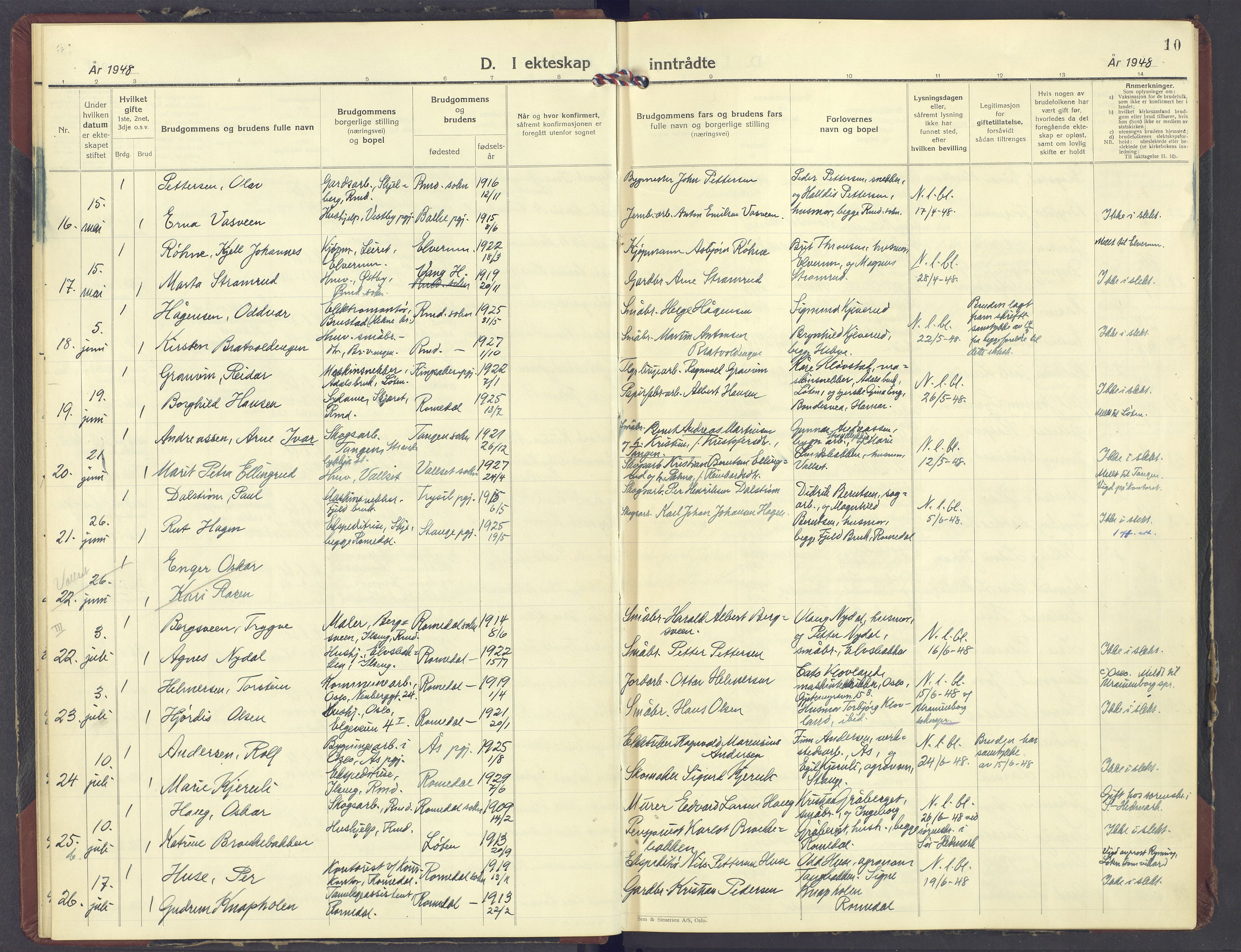 Romedal prestekontor, AV/SAH-PREST-004/K/L0015: Ministerialbok nr. 15, 1947-1979, s. 10