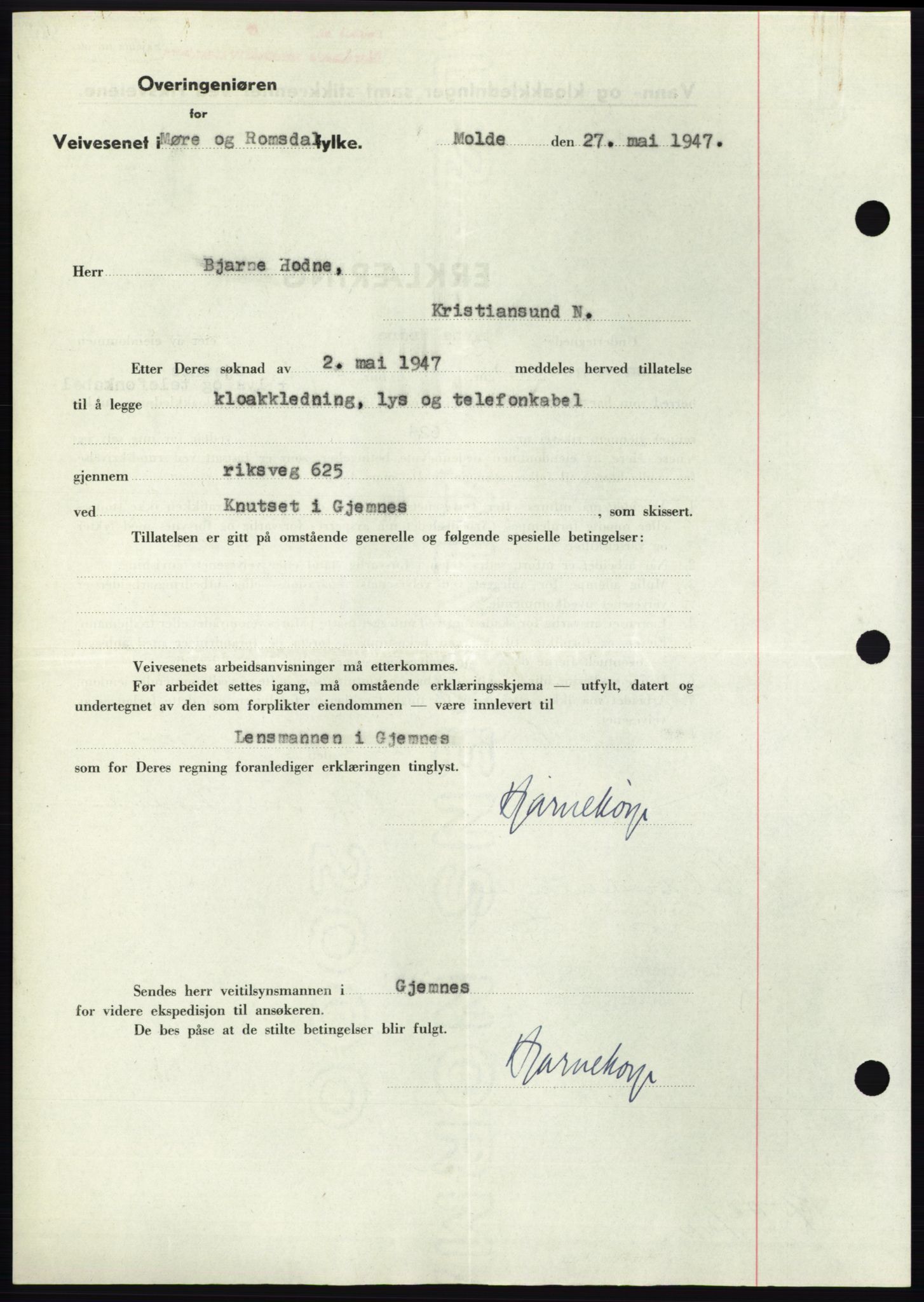 Nordmøre sorenskriveri, AV/SAT-A-4132/1/2/2Ca: Pantebok nr. B96, 1947-1947, Dagboknr: 1286/1947