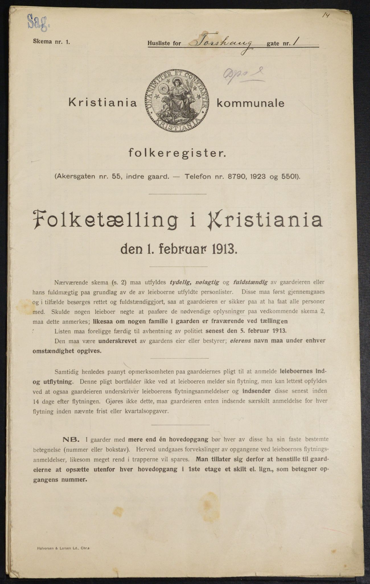 OBA, Kommunal folketelling 1.2.1913 for Kristiania, 1913, s. 114393