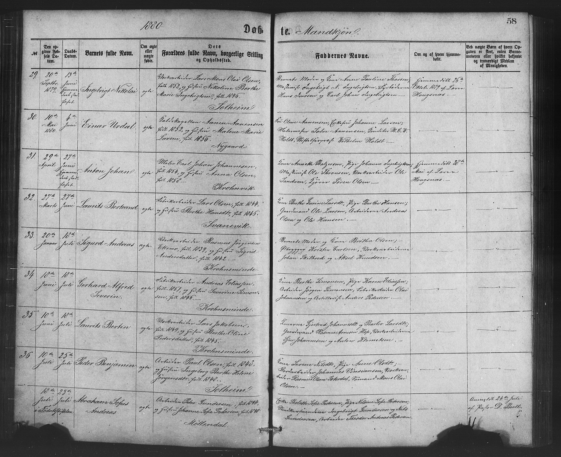 St. Jørgens hospital og Årstad sokneprestembete, AV/SAB-A-99934: Klokkerbok nr. A 4, 1873-1885, s. 58