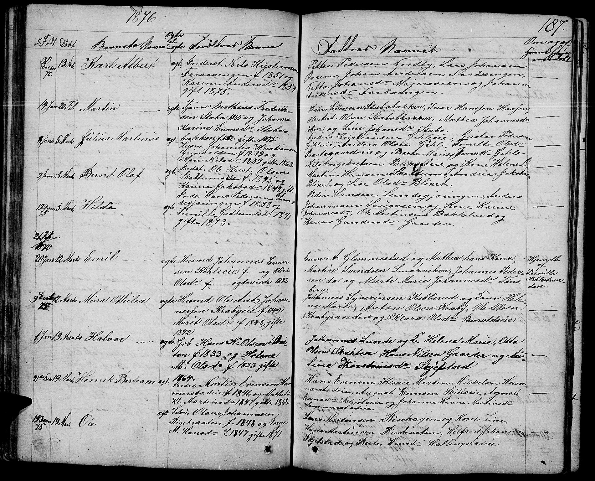 Østre Toten prestekontor, AV/SAH-PREST-104/H/Ha/Hab/L0004: Klokkerbok nr. 4, 1858-1886, s. 187