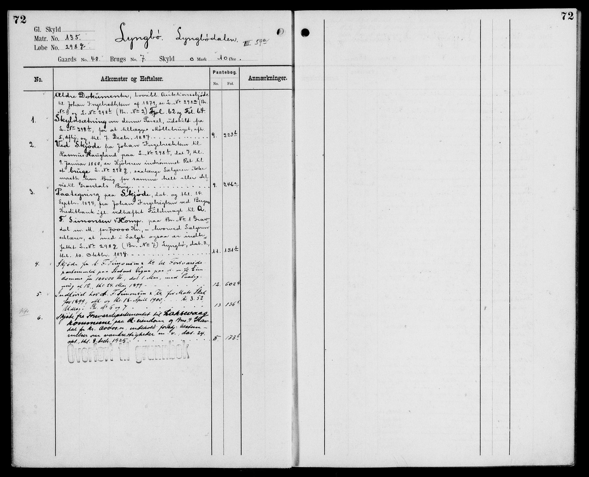 Midhordland sorenskriveri, AV/SAB-A-3001/1/G/Ga/Gab/L0110: Panteregister nr. II.A.b.110, s. 72