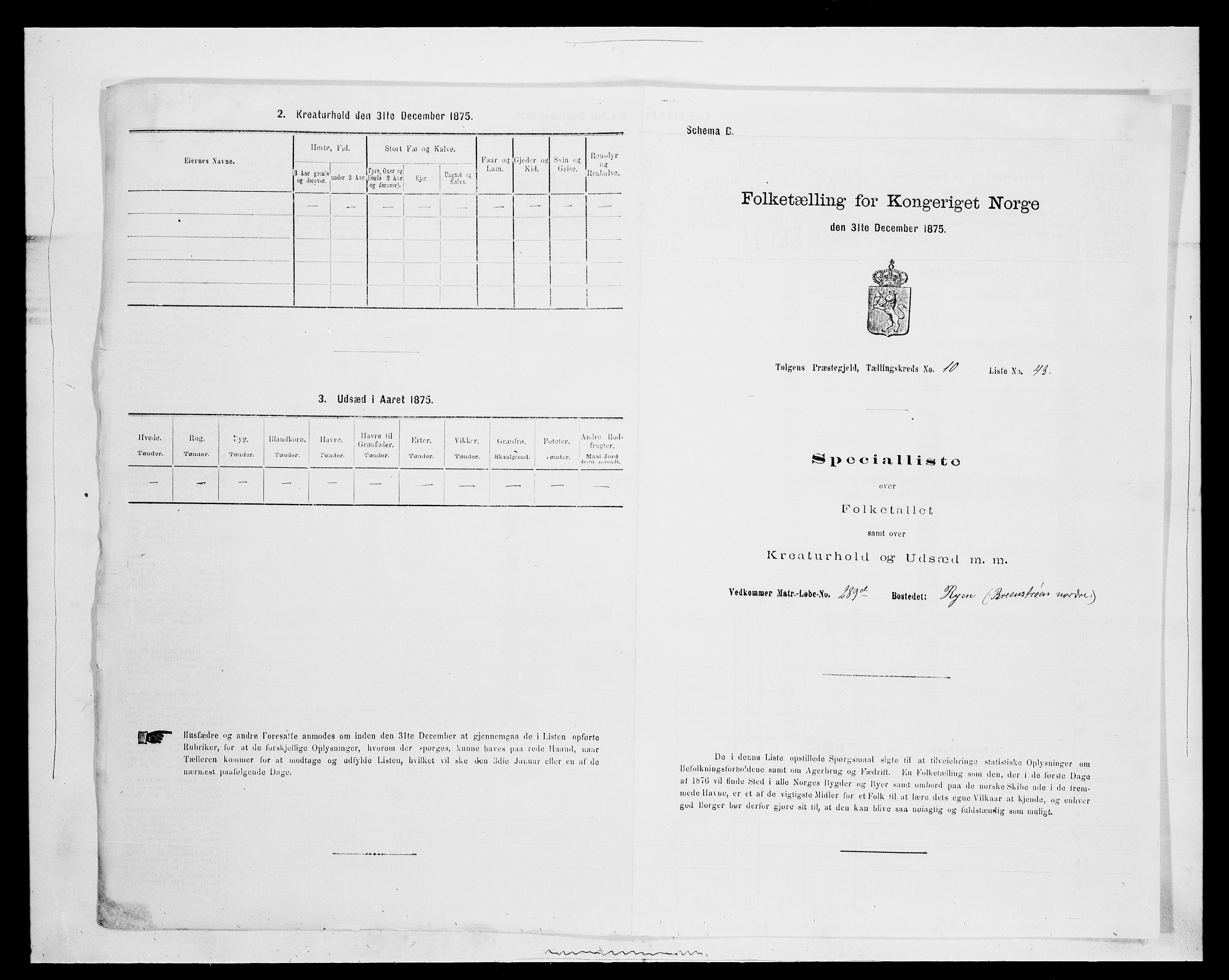 SAH, Folketelling 1875 for 0436P Tolga prestegjeld, 1875, s. 1082