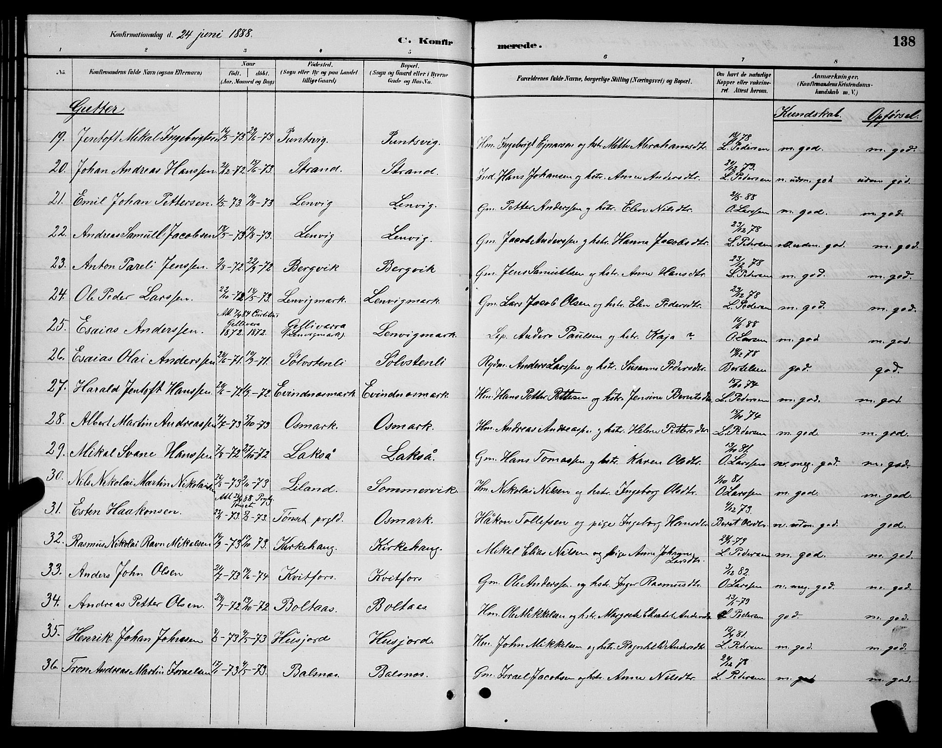 Ministerialprotokoller, klokkerbøker og fødselsregistre - Nordland, AV/SAT-A-1459/863/L0914: Klokkerbok nr. 863C04, 1886-1897, s. 138