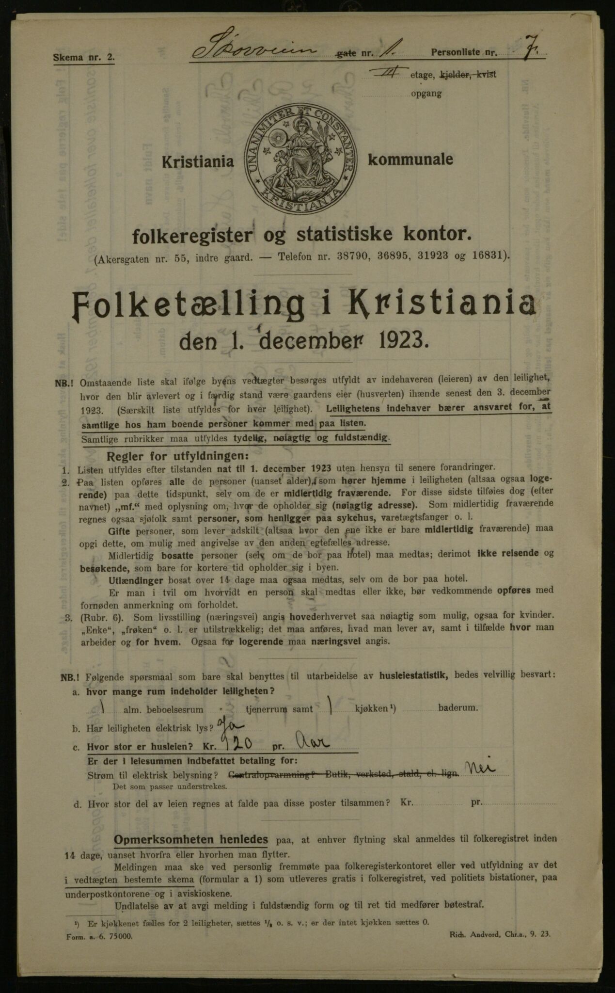 OBA, Kommunal folketelling 1.12.1923 for Kristiania, 1923, s. 106466