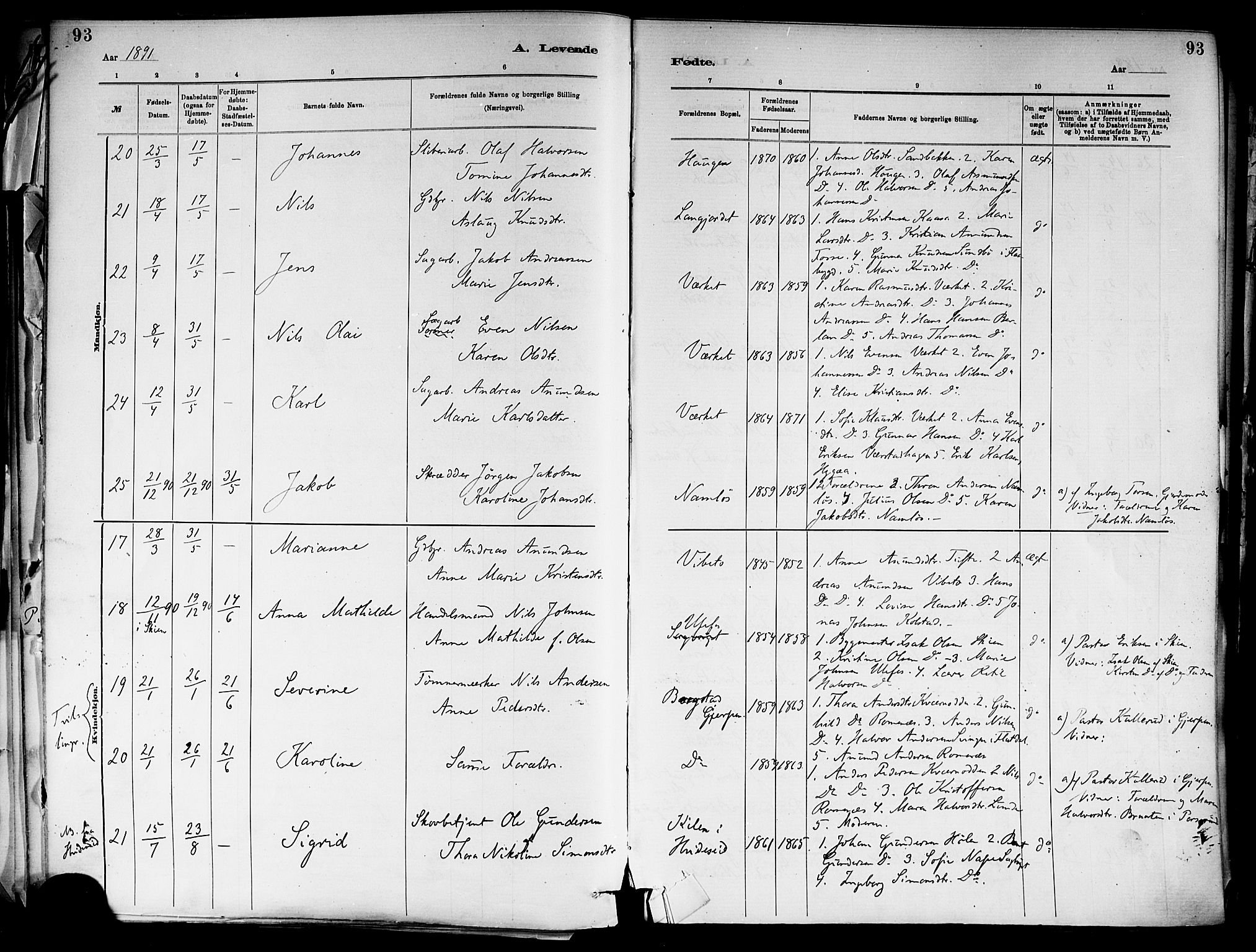 Holla kirkebøker, AV/SAKO-A-272/F/Fa/L0008: Ministerialbok nr. 8, 1882-1897, s. 93