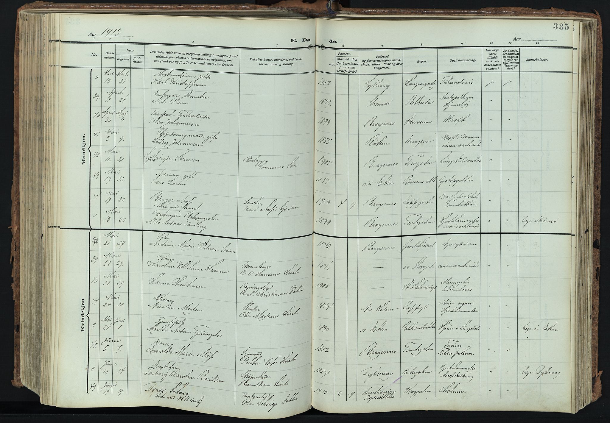 Bragernes kirkebøker, AV/SAKO-A-6/F/Fb/L0010: Ministerialbok nr. II 10, 1911-1922, s. 335